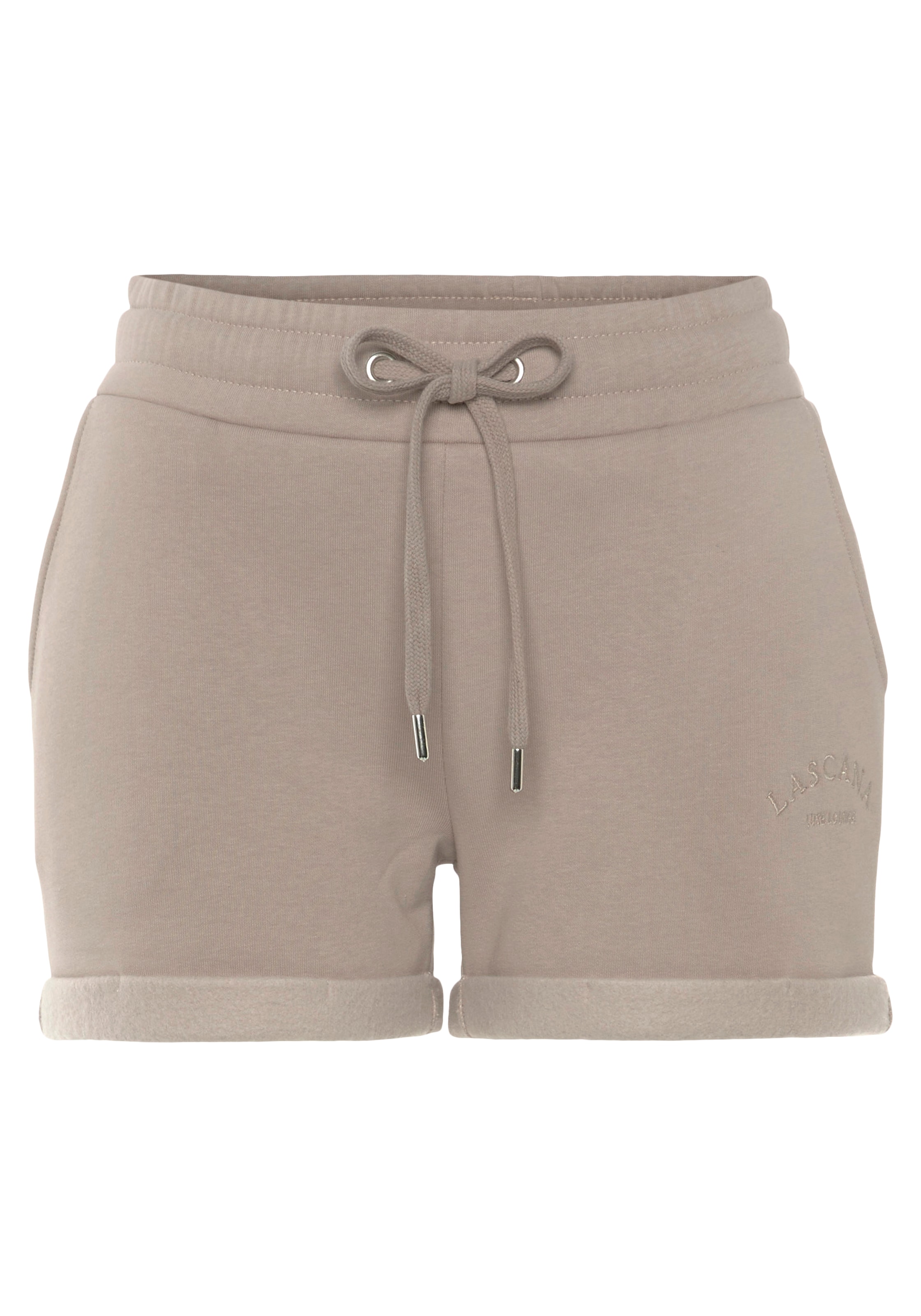 LASCANA Relaxshorts »-Sweatshorts -Kurze Hose«, mit seitlichen Taschen und Logostickerei, Loungewear, Loungeanzug