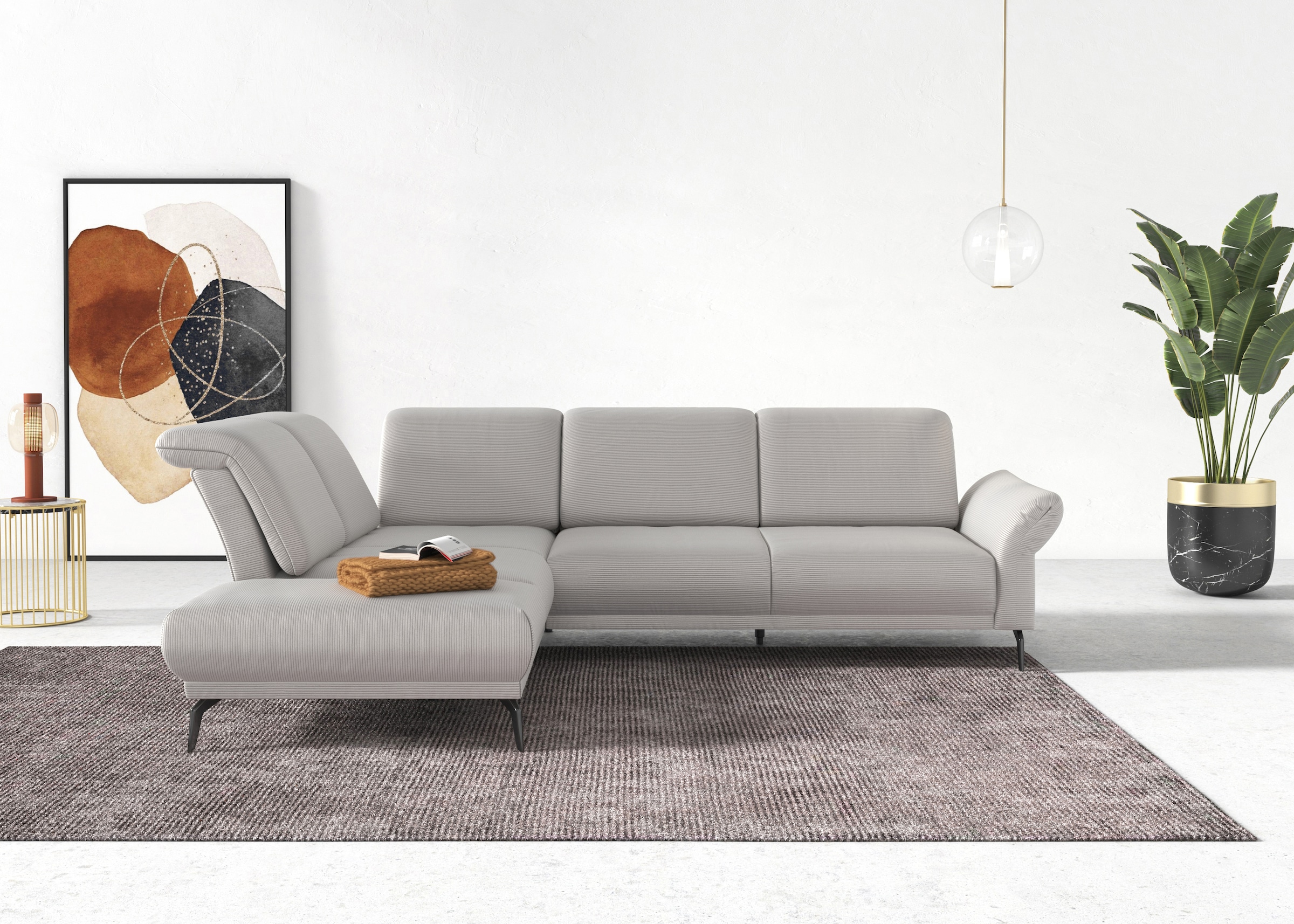 INOSIGN Ecksofa »Coco L-Form«, Sitztiefen-, Arm- und Kopfteilverstellung, Cord-Bezug, Fußhöhe 15 cm