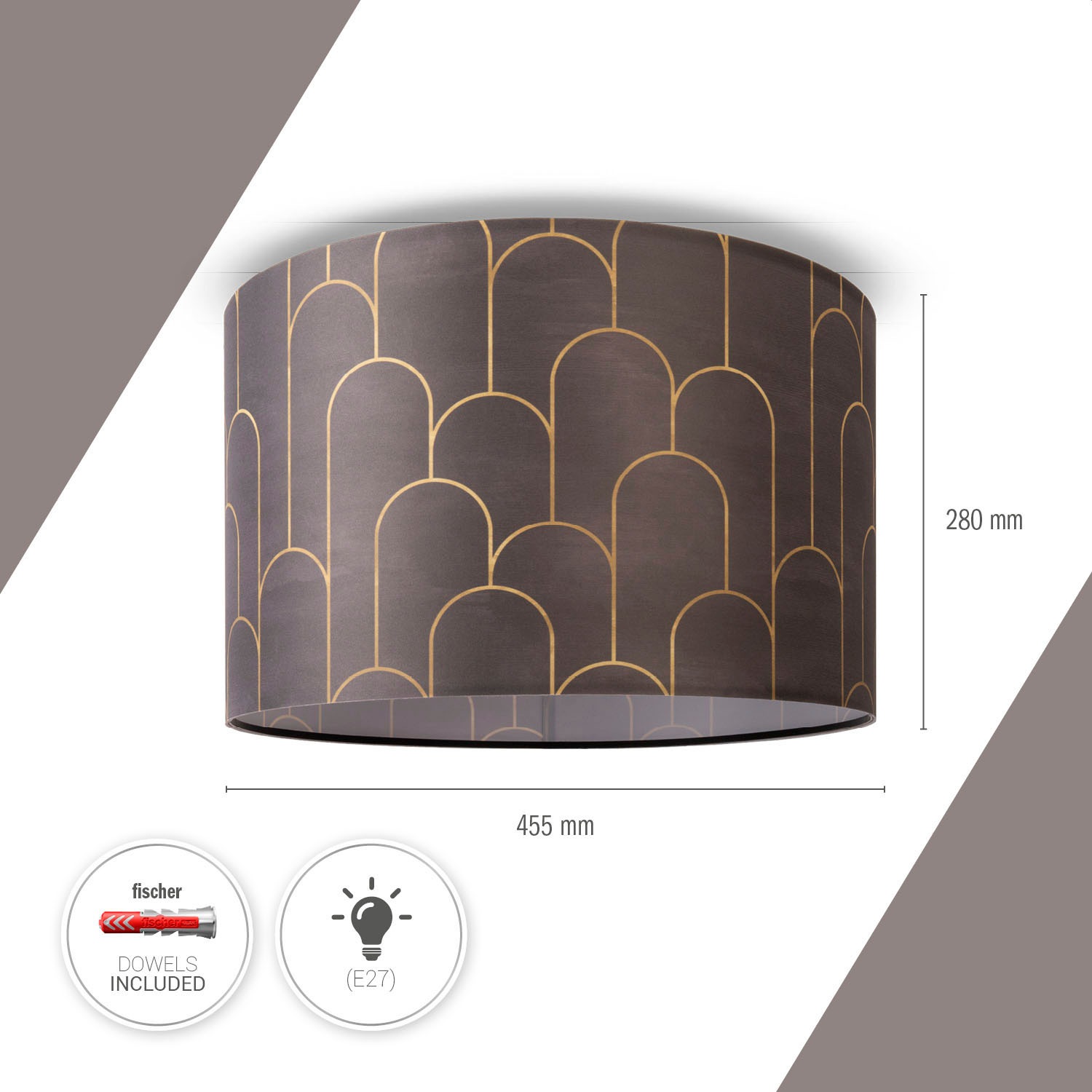Paco Home Deckenleuchte »Hugo Pillar«, Leuchtmittel E27 | ohne Leuchtmittel, Stoffschirm Deckenleuchte Esstisch Modern Abstrakt Vintage E27