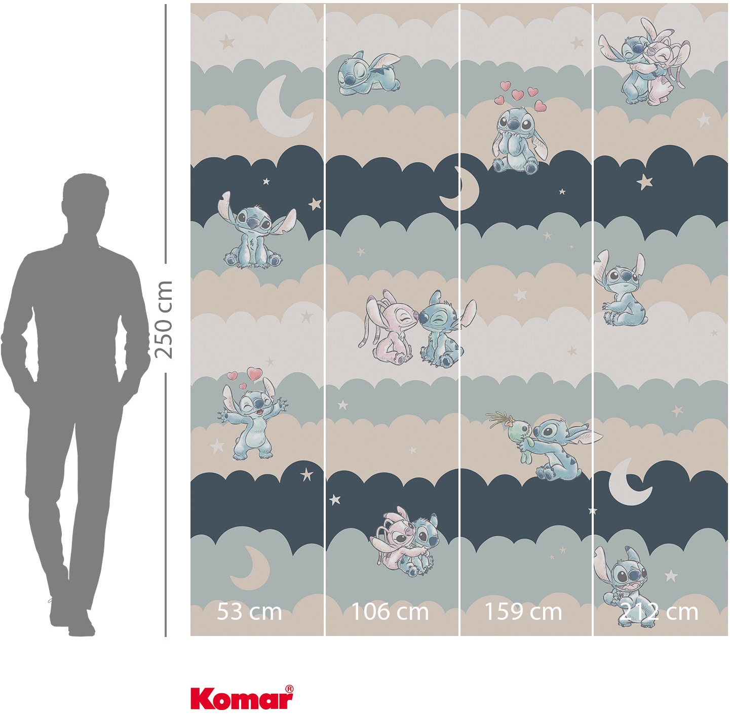 Komar Vliestapete »Disney Lilo and Stitch Cozy Clouds« bedruckt glatt Rolle mit 212 x 250 cm