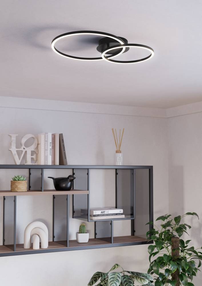 EGLO LED Deckenleuchte »Palmaves Deckenlampe, schwarzes Aluminium, Nachtlicht, Rund«, 1 flammig, Leuchtmittel LED-Board | LED fest integriert, minimalistisch, zeitlos, flache Bauform, Wohnzimmer, 39x29x7cm