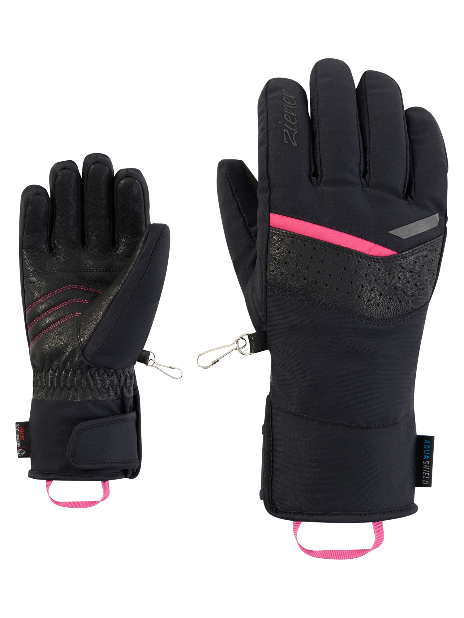 Ziener Skihandschuhe »KJARTA AQUASHIELD® DAMEN« wasserdicht, winddicht, atmungsaktiv, Wollwattierung, Lederinnenhand