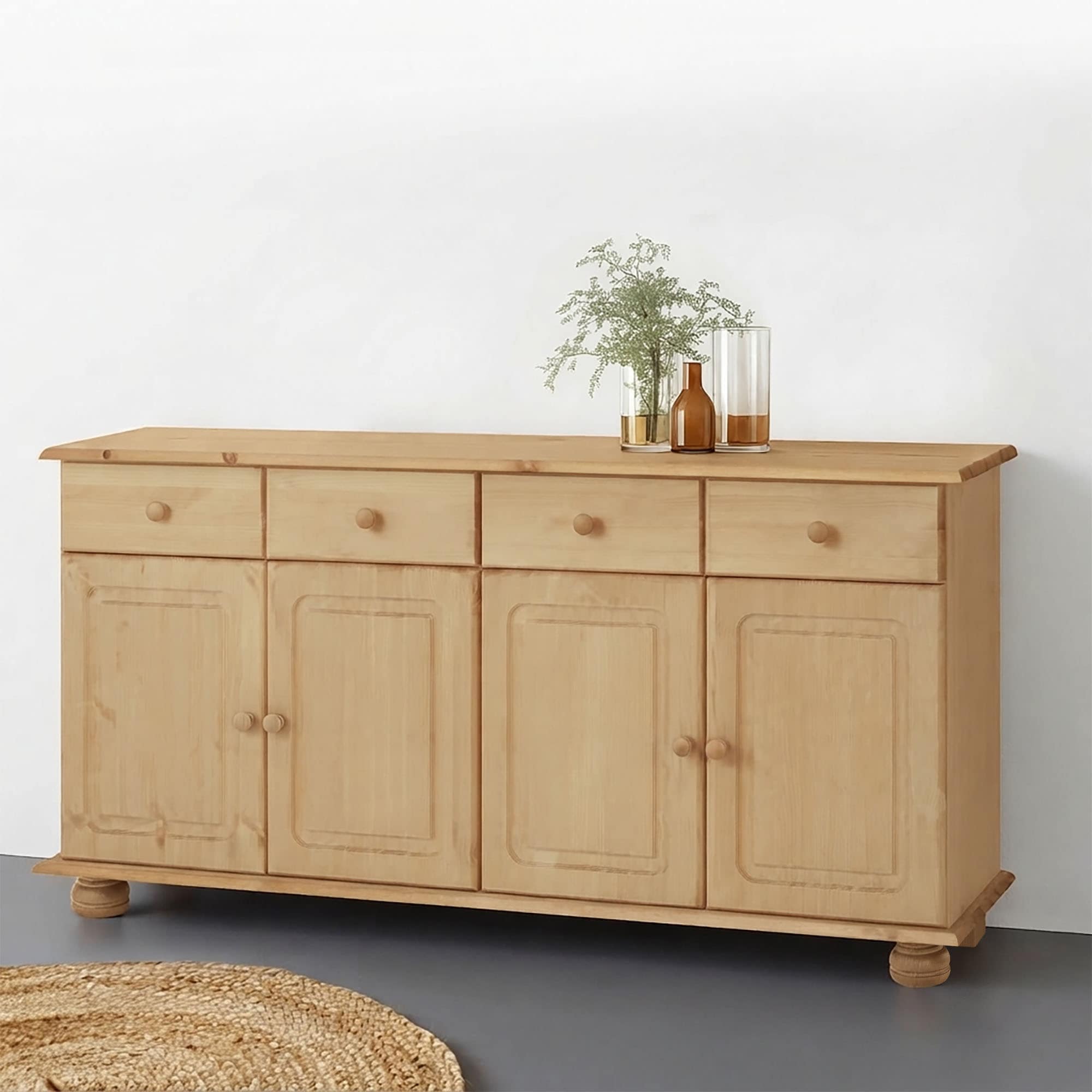 OTTO home Sideboard »Mette Kommode mit 4 Türen & 2 Schubladen, die optisch geteilt sind« aus massiver Kiefer, dekorative Fräsung, 2 verstellbare Einlegeböden