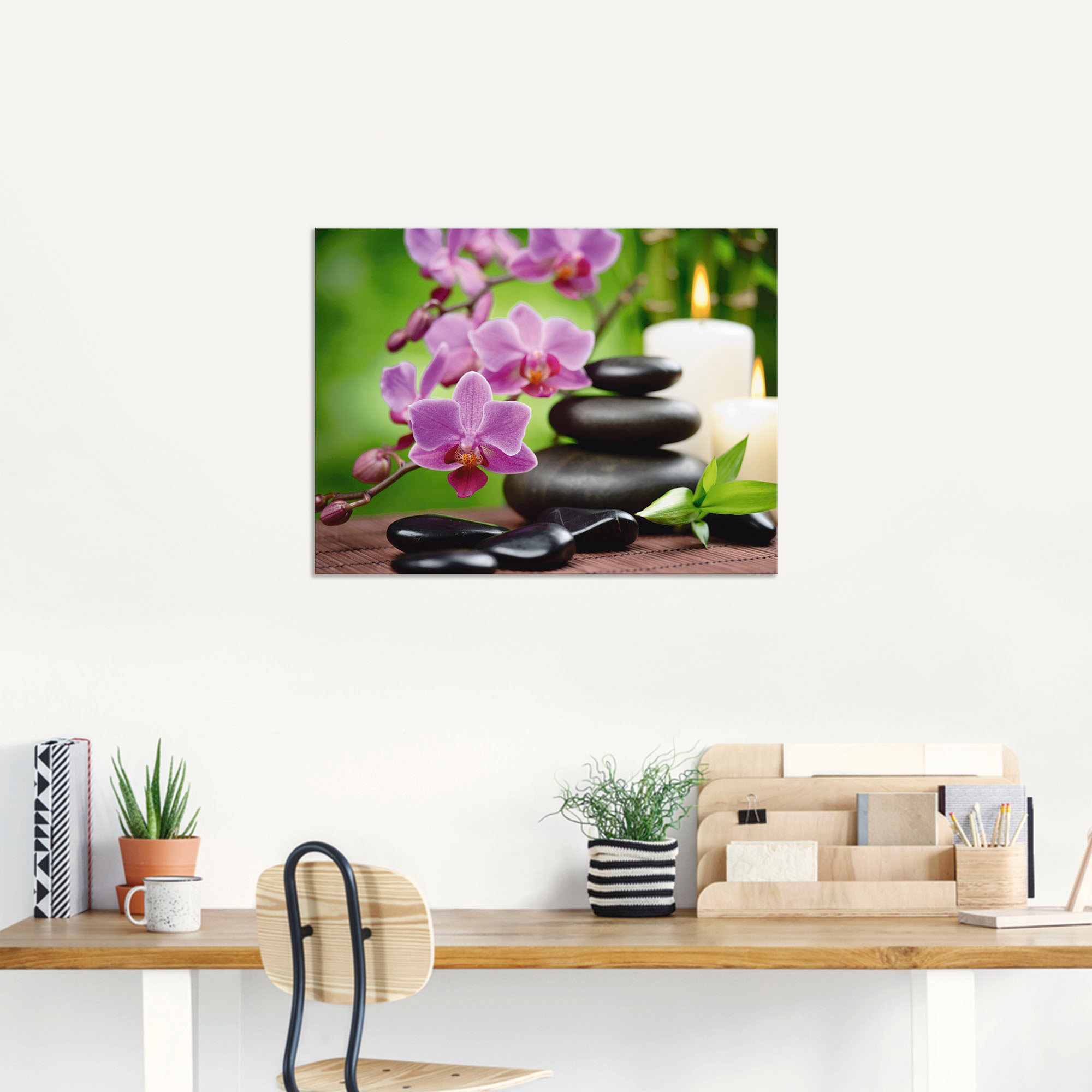Artland Wandbild »Zen Basaltsteine und Bambus auf Holz«, Zen, (1 St.), als Alubild, Outdoorbild, Leinwandbild, Poster, Wandaufkleber