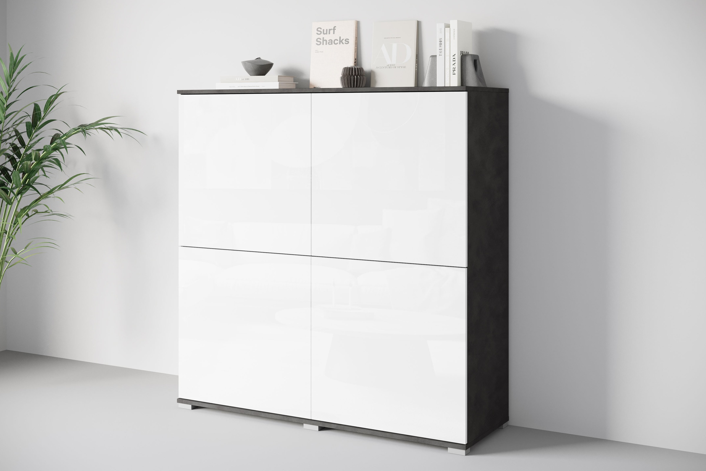 INOSIGN Highboard »Kenia, moderne grifflose Hochkommode mit 4 Türen, Breite 120 cm«, (1 St.), Push-to-Open-Fronten, höhenverstellbaren Einlegeböden