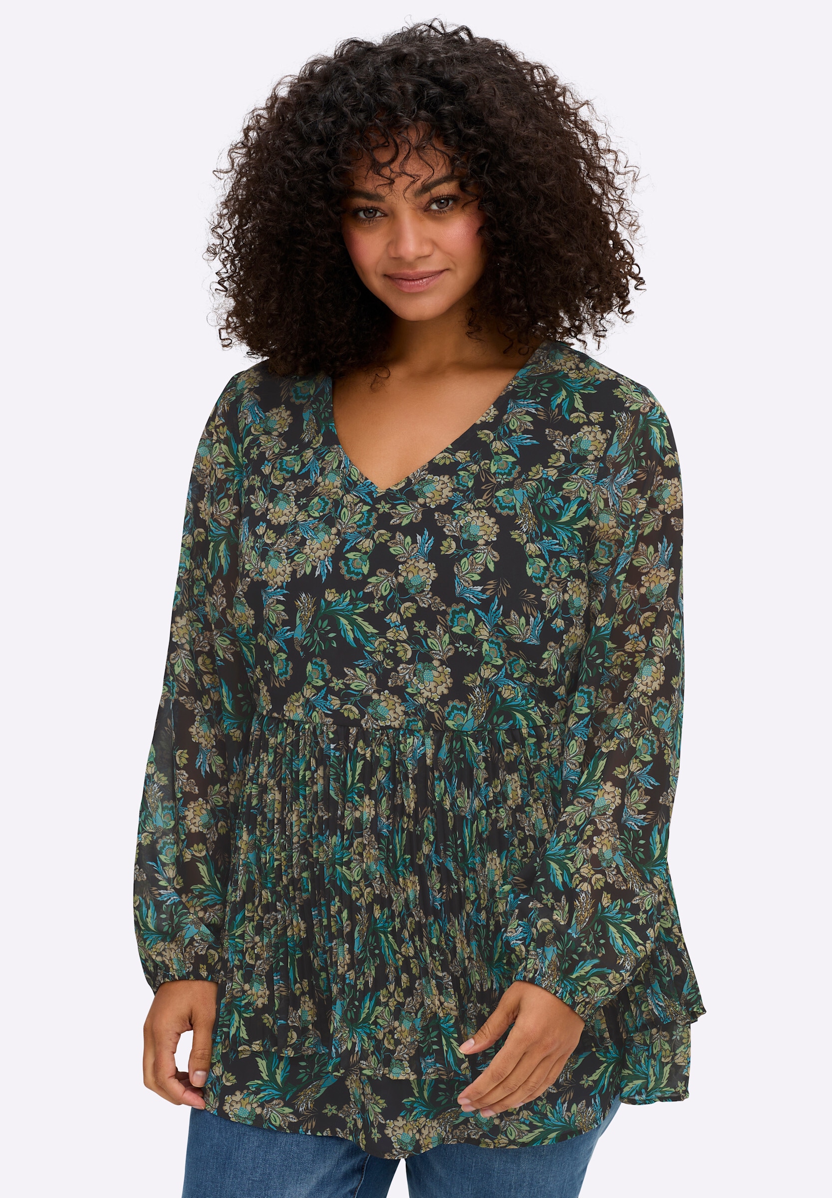 sheego by Joe Browns Longbluse »Tunika Tunika aus Chiffon, mit Plisseefalten«