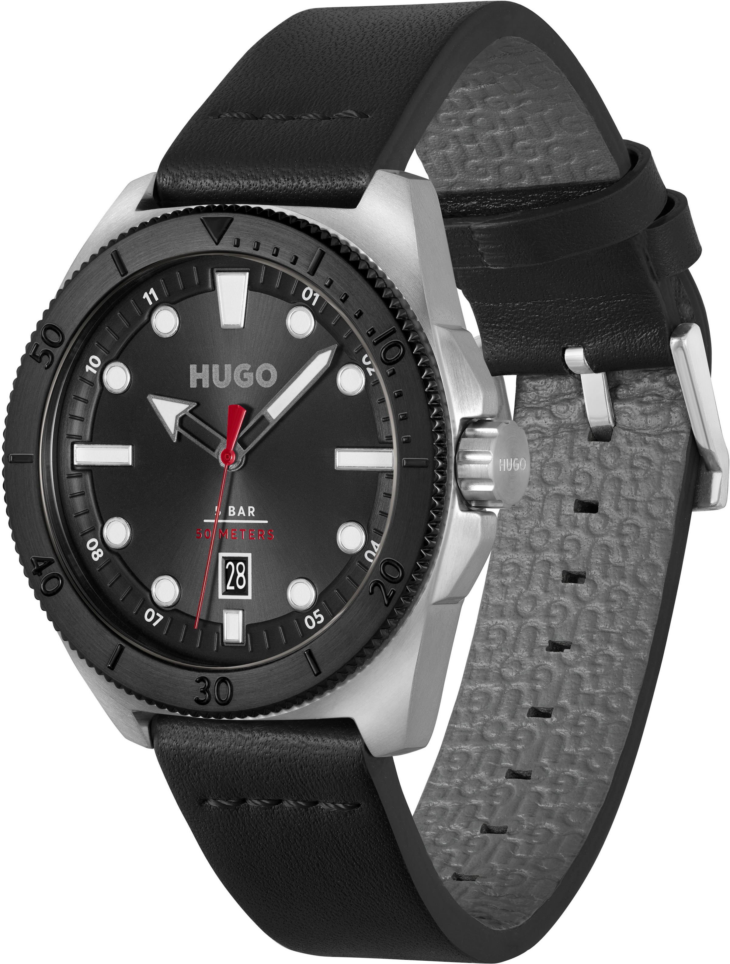HUGO Quarzuhr »#VISIT, 1530301«, Armbanduhr, Herrenuhr, Datum, Mineralglas, anlog