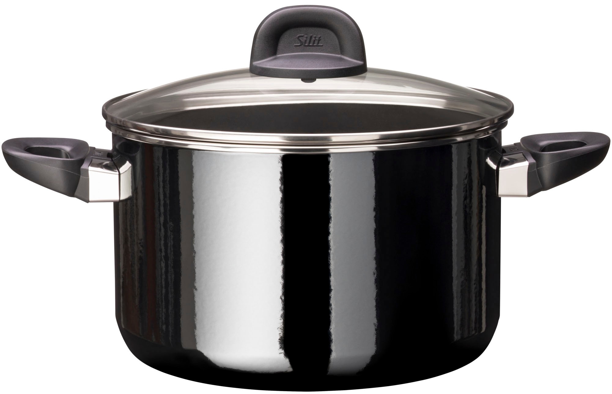 Silit Topf-Set »Modesto Line Black, Induktionstöpfe spülmaschinengeeignet«, Silargan®, (Set, 7 tlg., je 1 Fleischtopf mit Deckel Ø 16/20/24 cm, 1x Stielkasserolle Ø 16 cm), für alle gängigen Herdarten geeignet, Made in Germany