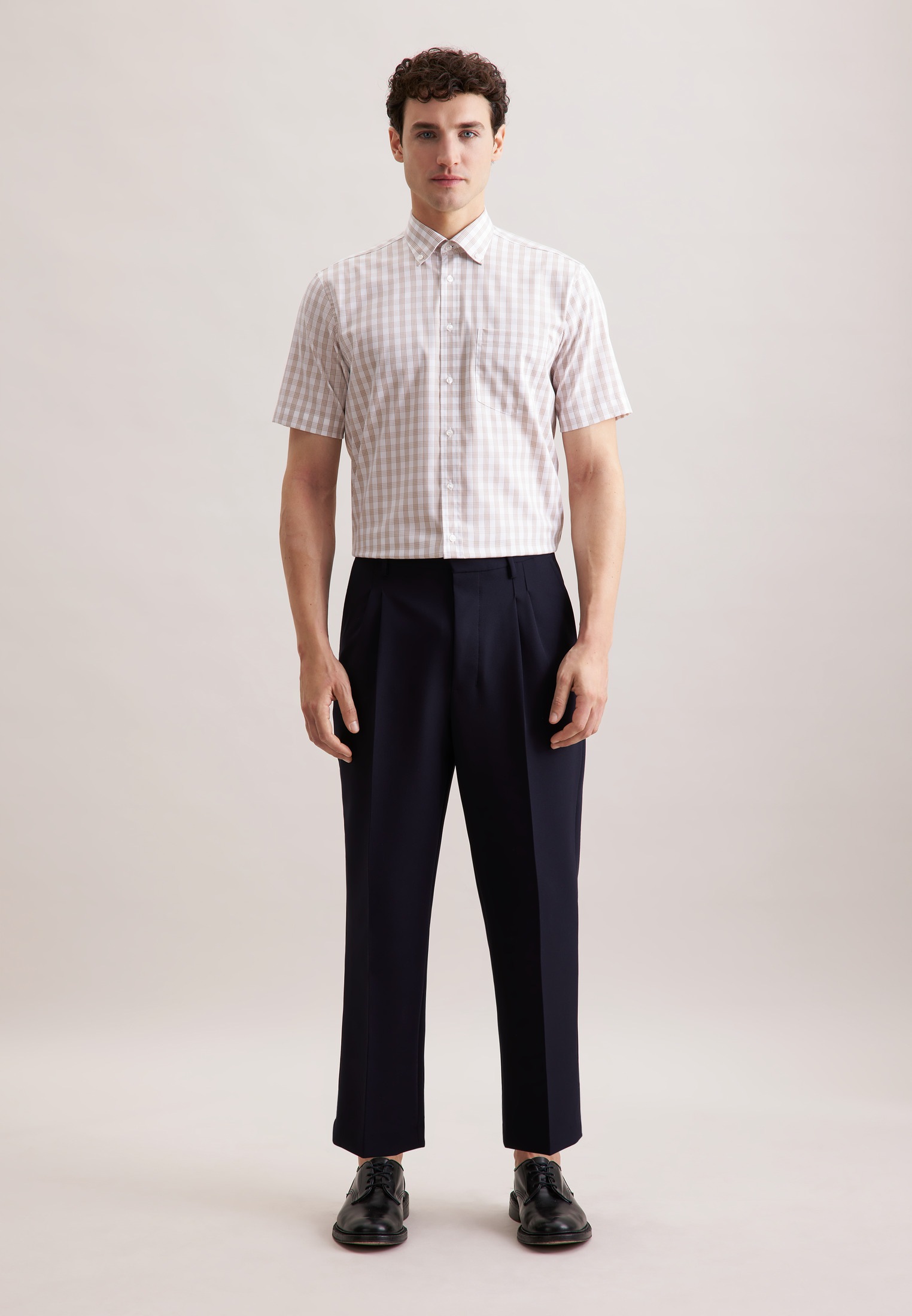 seidensticker Businesshemd »Comfort«, Comfort Kurzarm Button-Down-Kragen Karo
