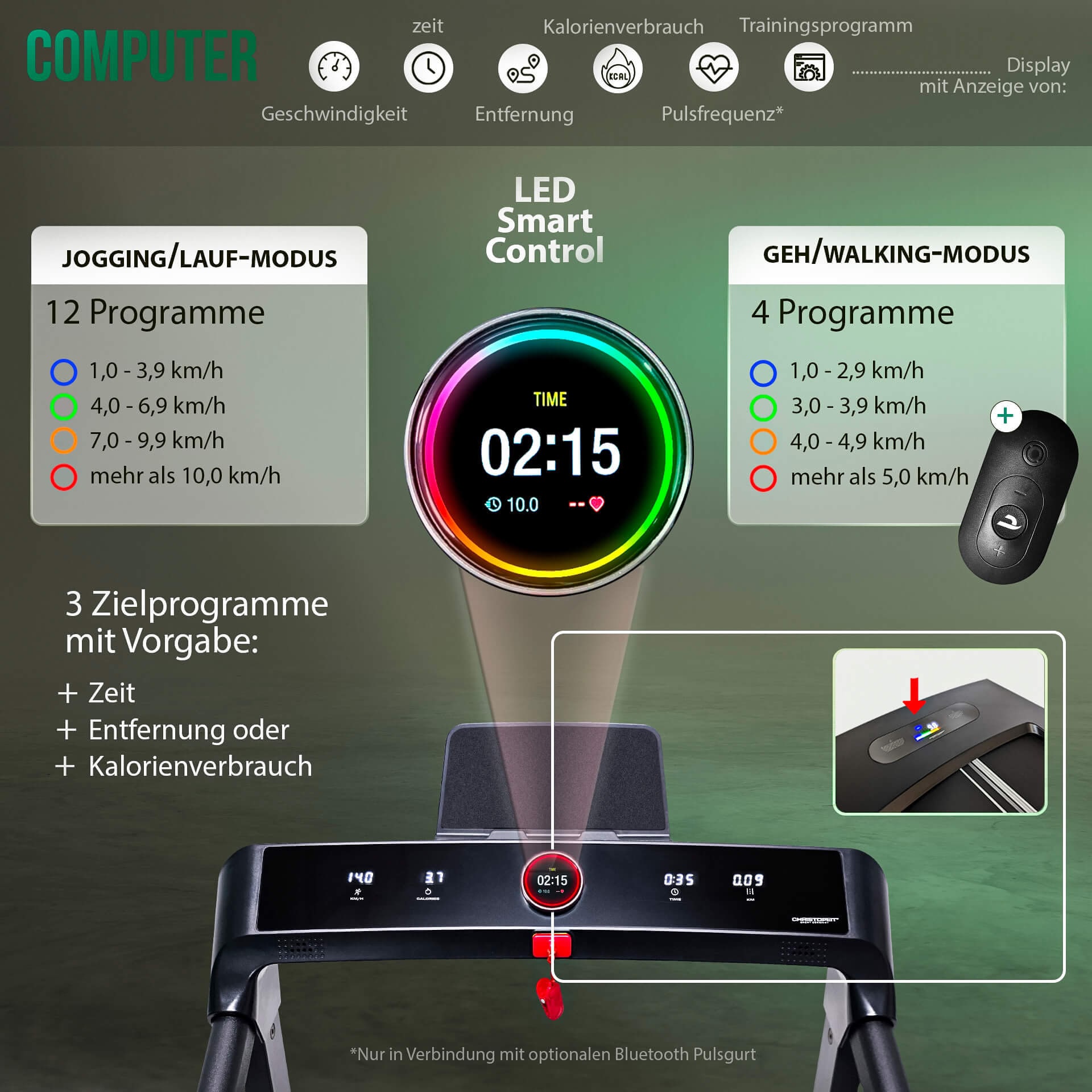 Christopeit Sport® Laufband »2 in 1«, (1 tlg., inkl. Bluetooth-Musikboxen), bis max. 14 km/h, klappbar