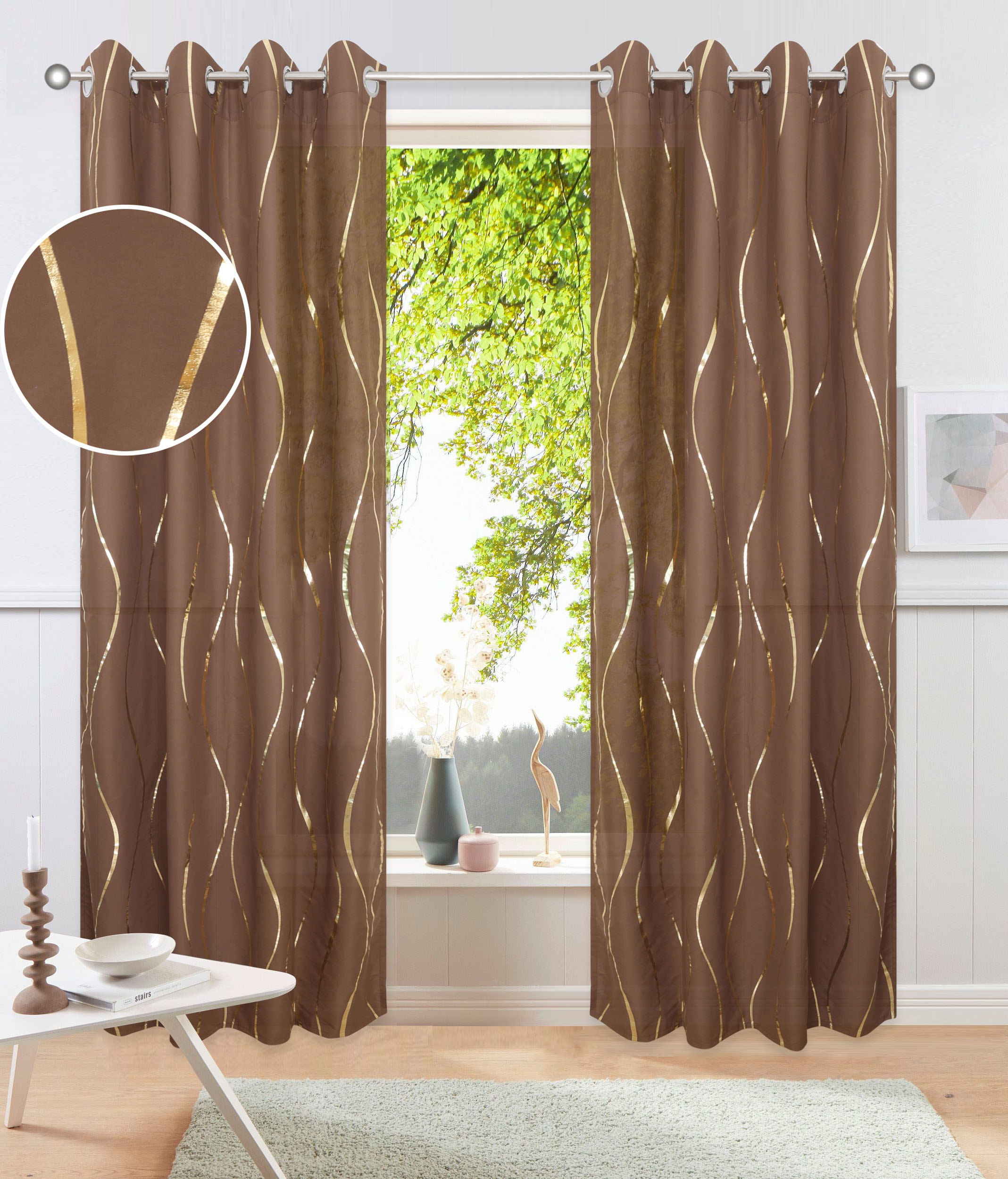 OTTO home Gardine »Quinnton« Ösen 2 Stk. tlg. Metallic-Akzente, Gardine, mittelleichter Stoff, halbtransparent,