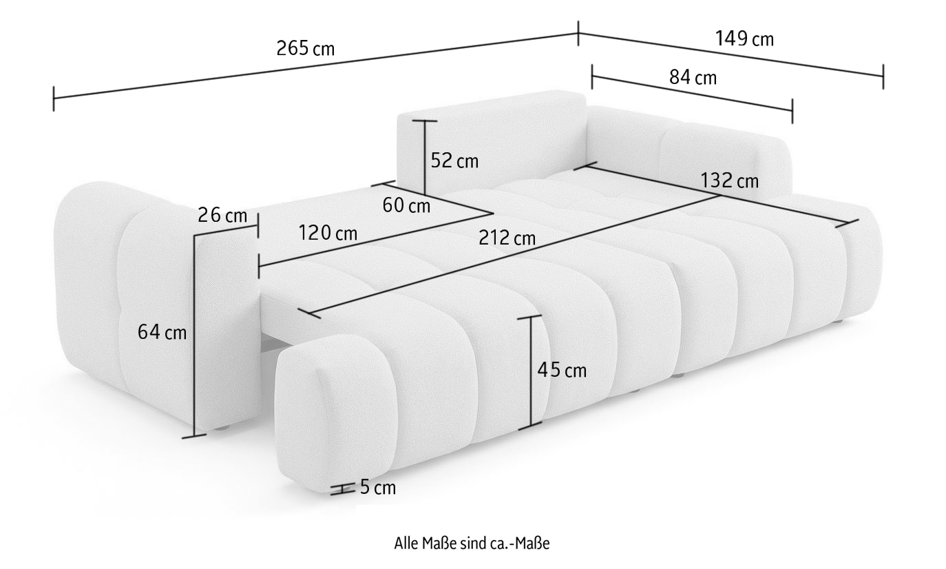 OTTO home Ecksofa »LIOORA Schlafsofa mit Bettkasten, Breite 265 cm, Verlässliche Qualität« L-Form mit Bettfunktion und Bettkasten, Recamiere rechts/links