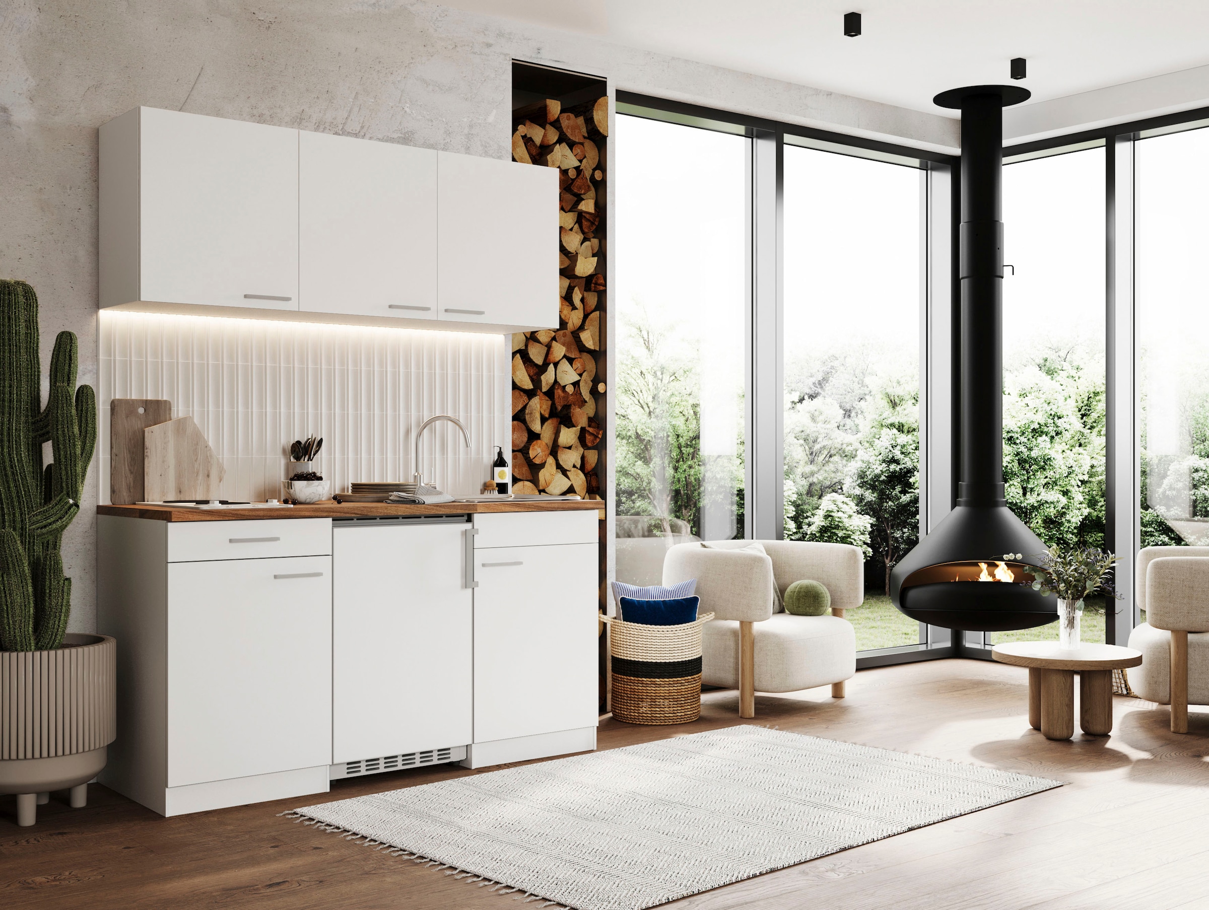 RESPEKTA Pantryküche »Luis, mit Duo Kochfeld, wahlweise mit Mikrowelle, Korpus Weiß,« Breite 150 cm, in exclusiver Konfiguration für OTTO