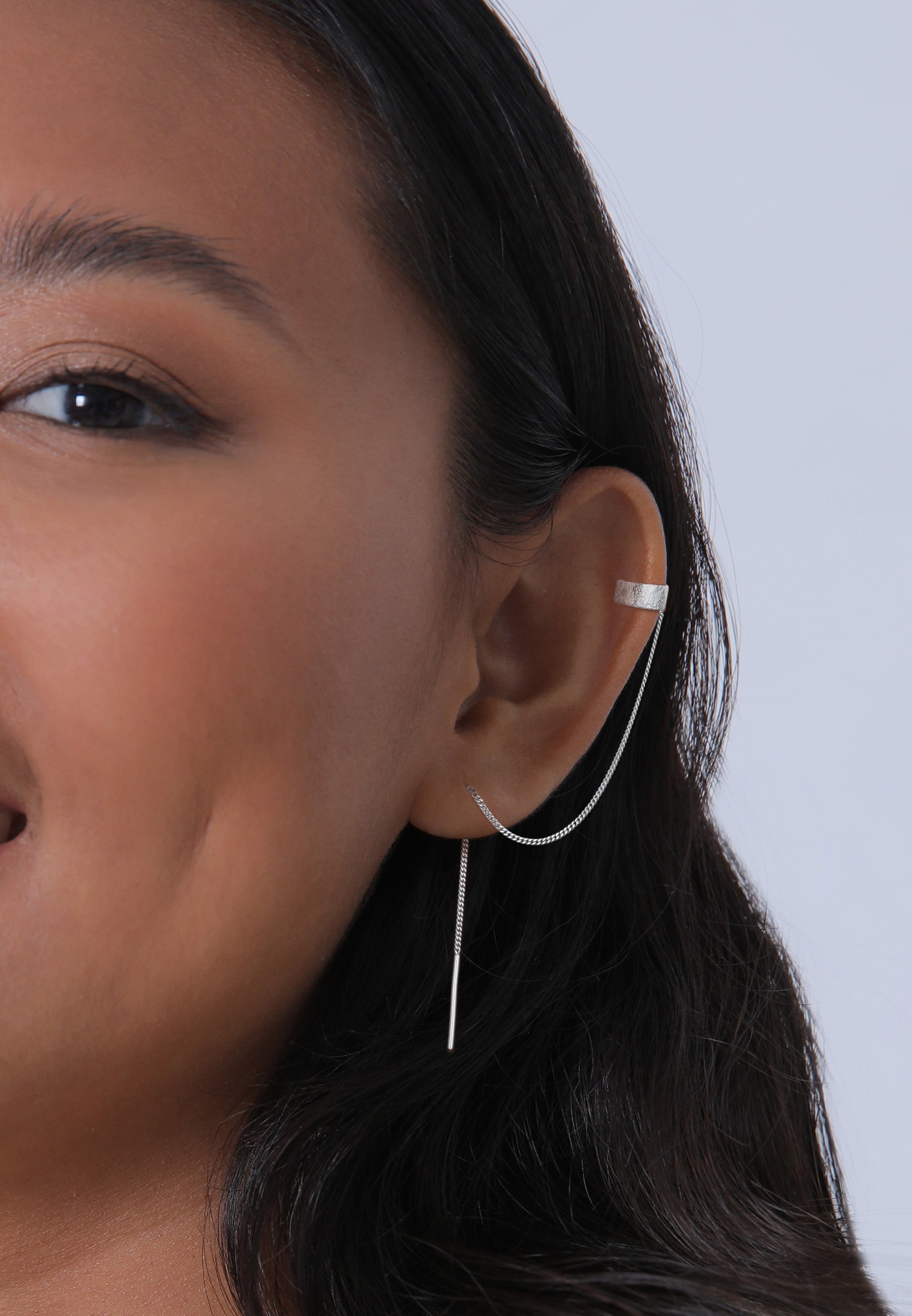 Elli Paar Ohrhänger »Ohrringe Set Earcuff Durchzieher Gehämmert 925 Silber«