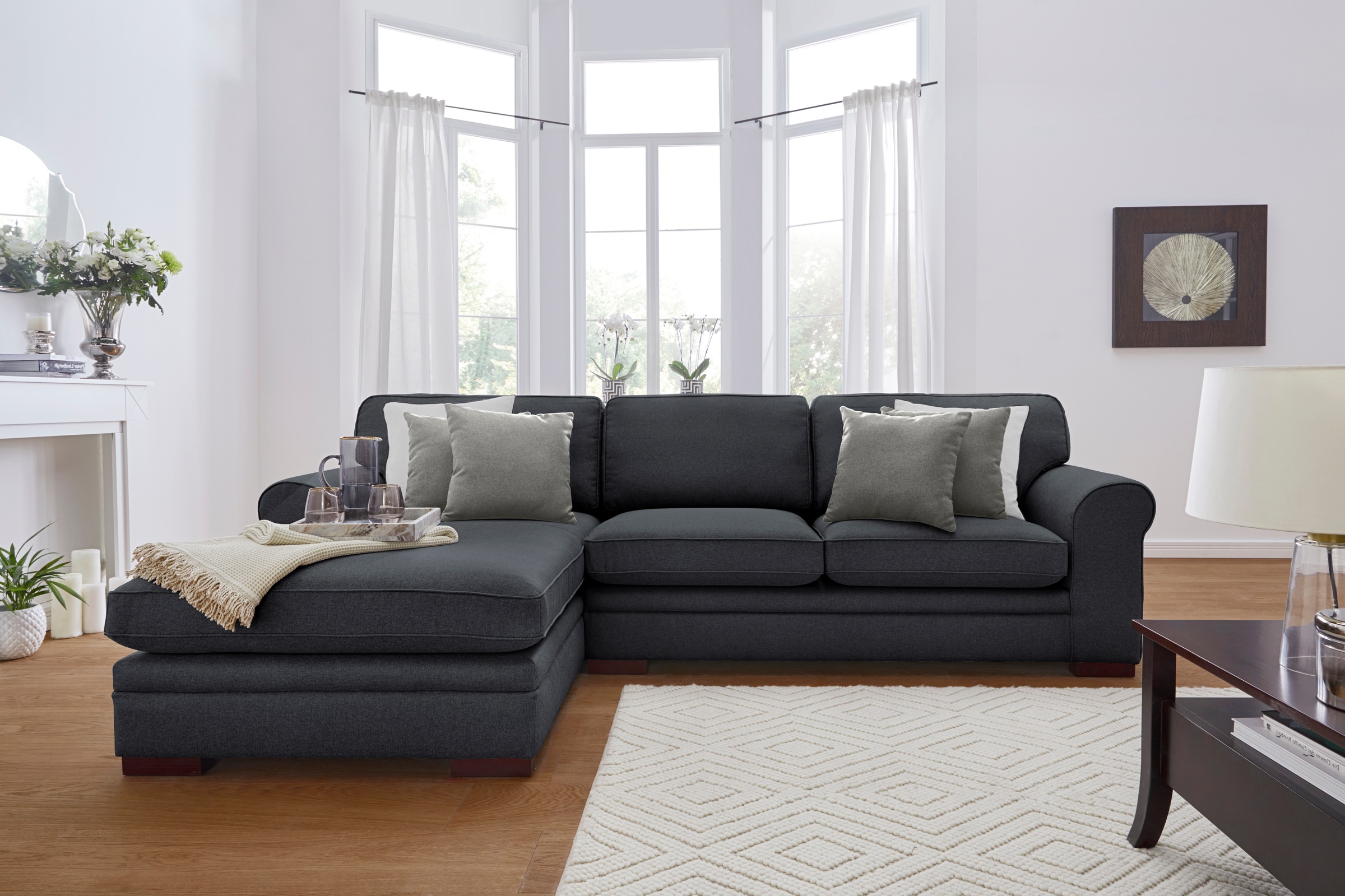 Home affaire Ecksofa »Broughton L-Form« weicher Sitzkomfort, incl. 4 Zierkissen, Keder