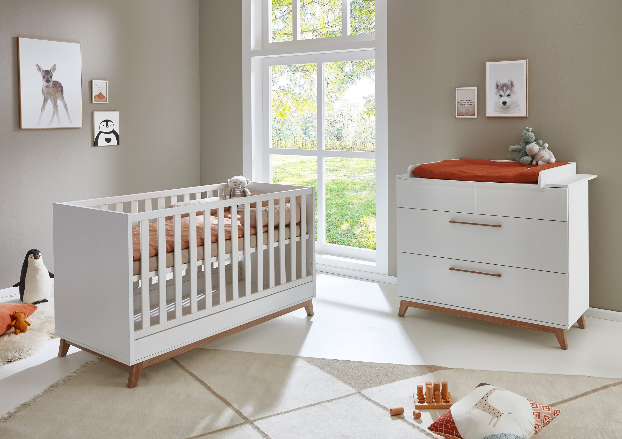 arthur berndt Babymöbel-Set »Babyzimmer Set »Lina« 2-teilig«, (Spar-Set, 2 tlg., Babymöbel-Set »Lina« bestehend aus Kinderbett und Wickelkommode)