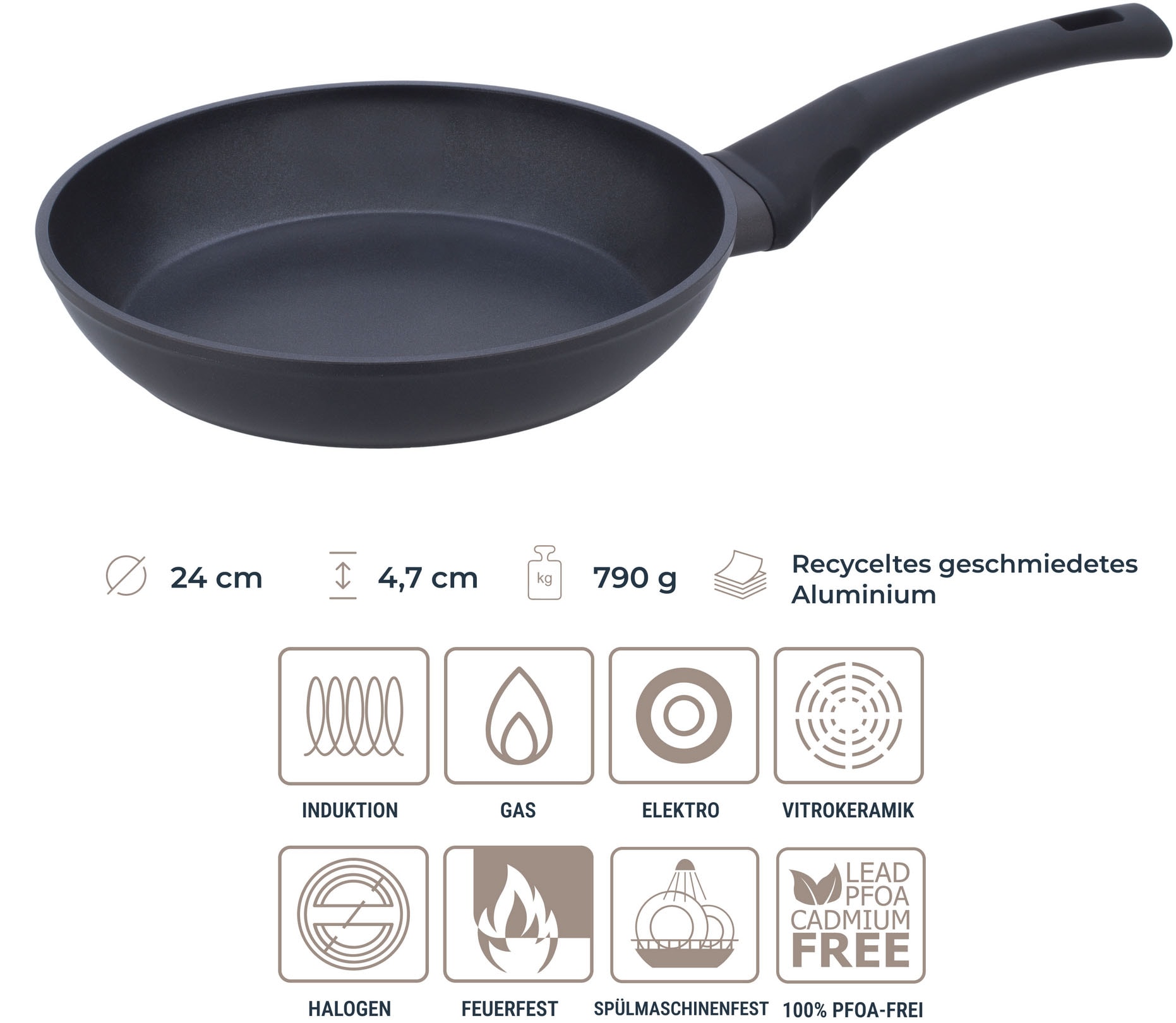 RESTO Kitchenware Pfannen-Set »Sagitta, antihaftbeschichtet und spülmaschinenfest« Aluminium Set, 1x Bratpfanne Ø 20, 1x Bratpfanne Ø 24, 1x Bratpfanne Ø 28, 3 Stk. tlg. für alle Herdarten geeignet, auch Induktion