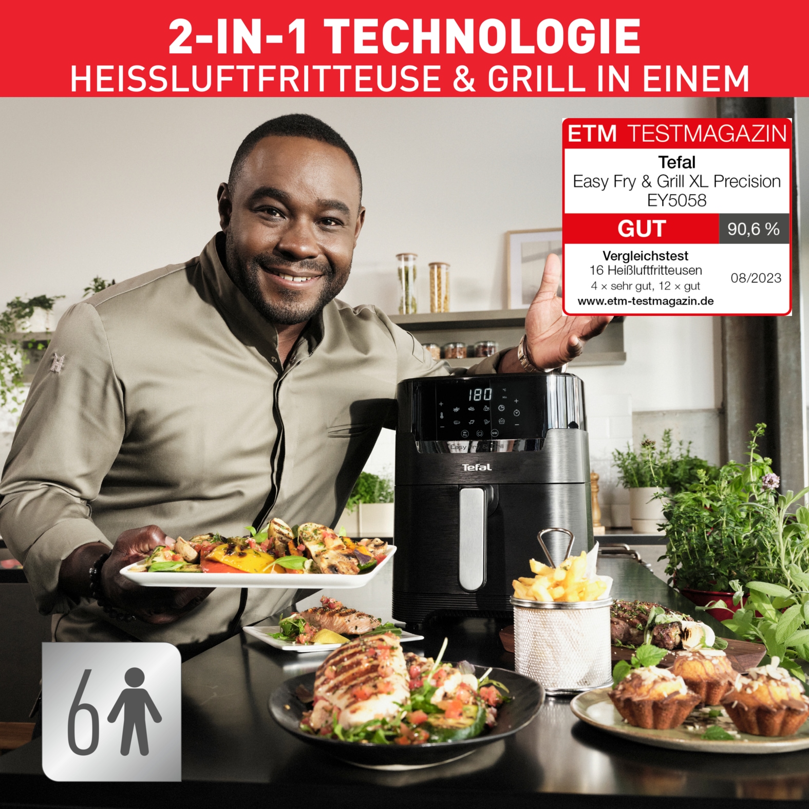 Tefal Heißluftfritteuse »Easy Fry & Grill Precision«, 1550 W, XL Kapazität, 8 Programme, weniger Fett, Druckguss-Grillrost, EY5058