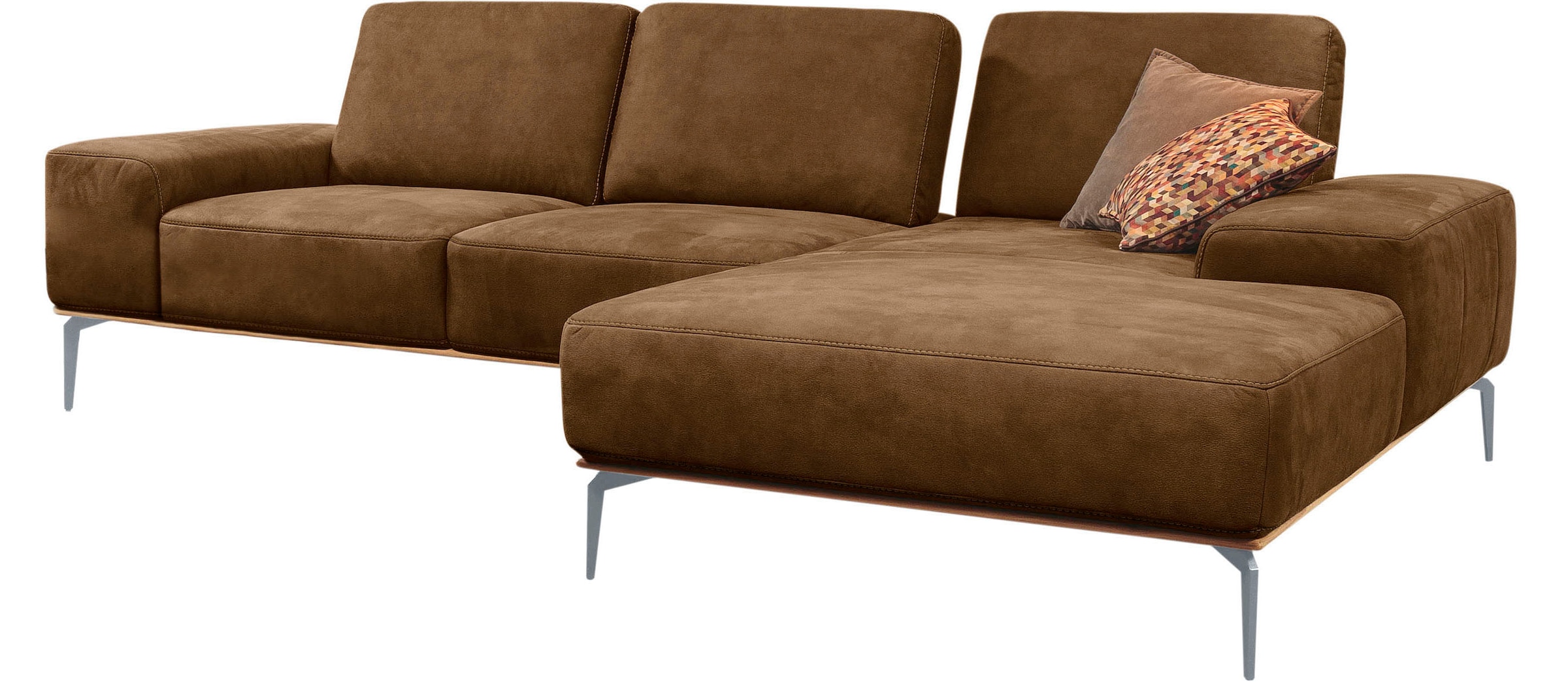W.SCHILLIG Ecksofa »run, Designsofa mit tollem Sitzkomfort, bequem, L-Form« mit elegantem Holzsockel, Füße in Silber matt, Breite 299 cm