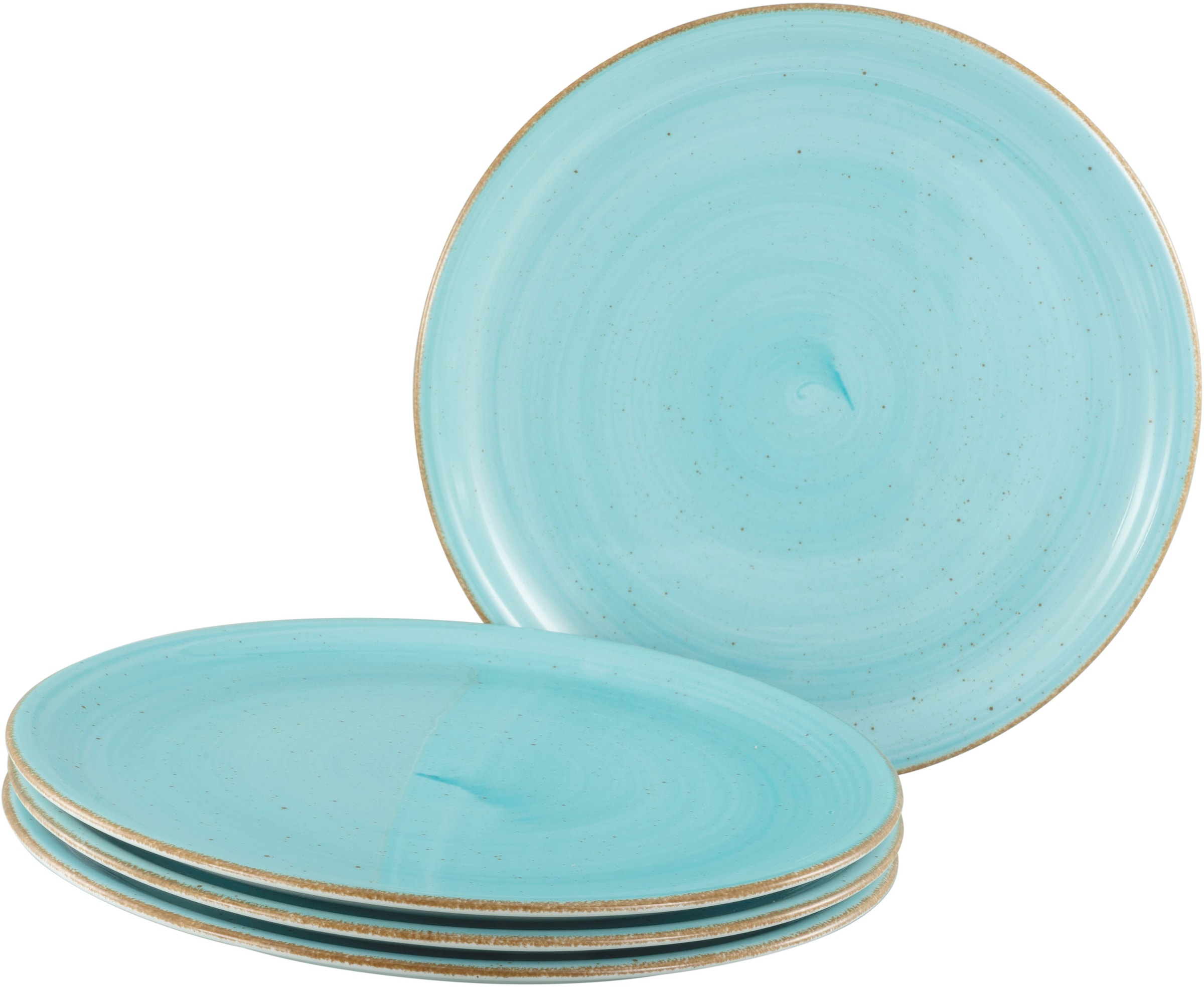 CreaTable Pizzateller »Vintage Nature, Pizzateller 33 cm 4-tlg« Teller Set, Handgemalt, Gesprenkelt, Rustikales Außenband