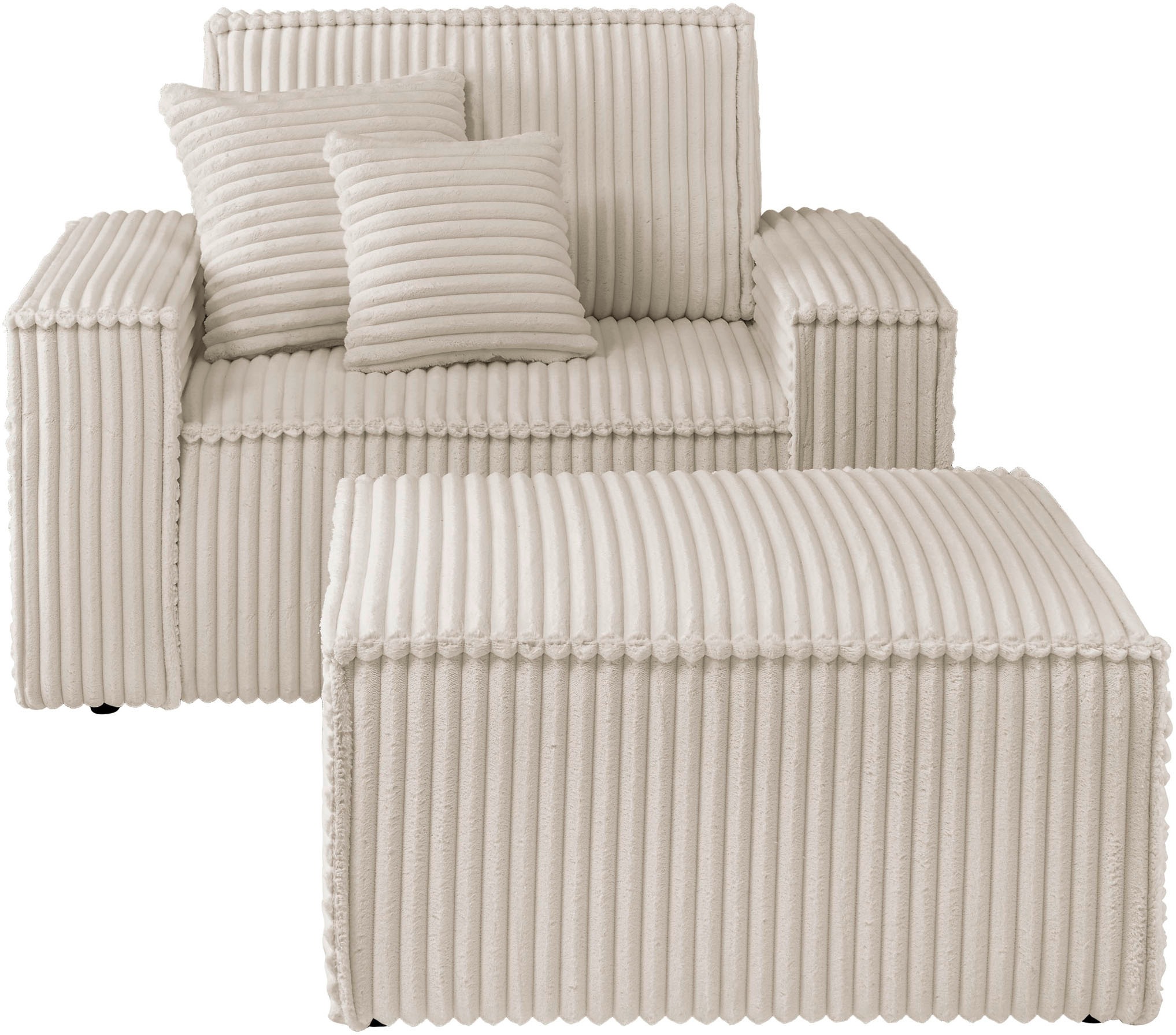OTTO home Loveseat »FINNLEY, Loveseat & Hocker im Set, trendige Stoffe, inkl. Zierkissen« 2 Stk. tlg. verfügbar in den Stoffqualitäten Bouclé, Struktur fein und Mega Cord