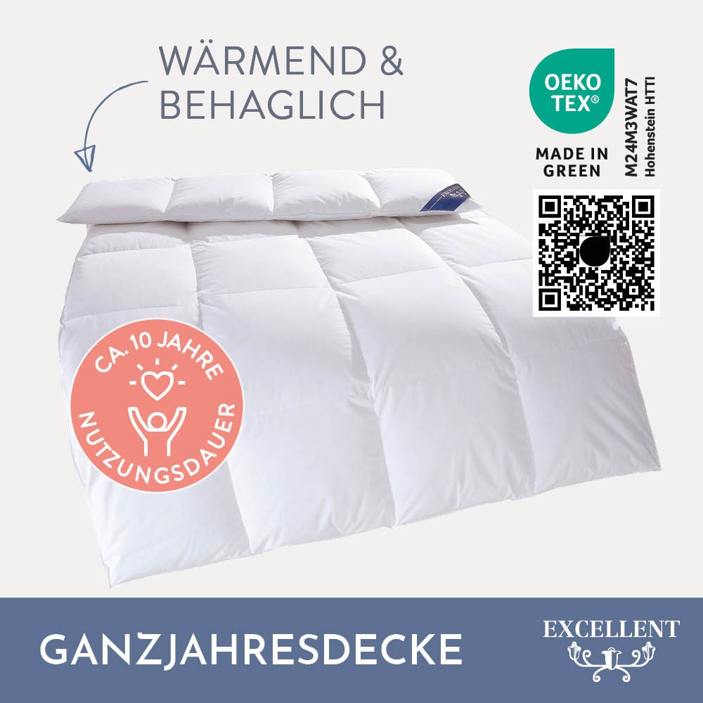 Excellent Daunenbettdecke + 3-Kammer-Kopfkissen »Davos«, Bettdecken-Set mit Kopfkissen, Bettdecke 135x200 und 155x220 cm