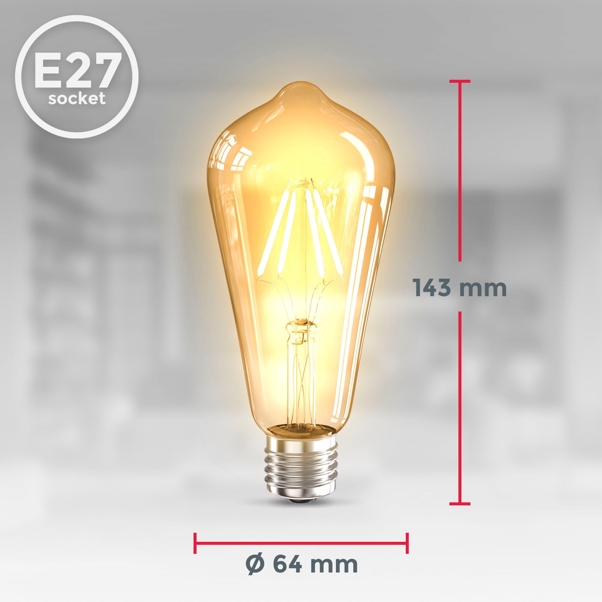 2.700 Warmweiß, online Filament E27 LED Leuchtmittel Edison Glühbirne bei E27, K Set 3er St., »BK_LM1403 OTTO LED-Leuchtmittel B.K.Licht Vintage ST64«, 3