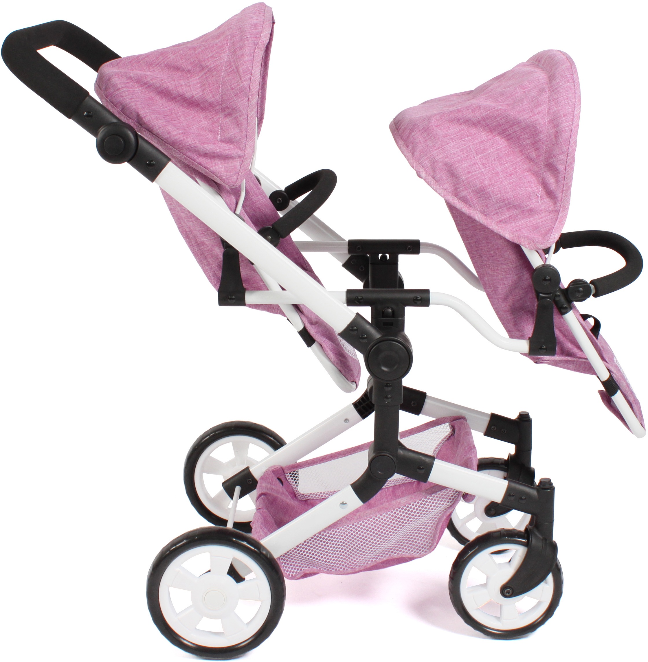 CHIC2000 Puppen-Zwillingsbuggy »Linus Duo, Jeans Pink«, mit zwei abnehmbaren, bis in Liegeposition verstellbaren Sportsitzen