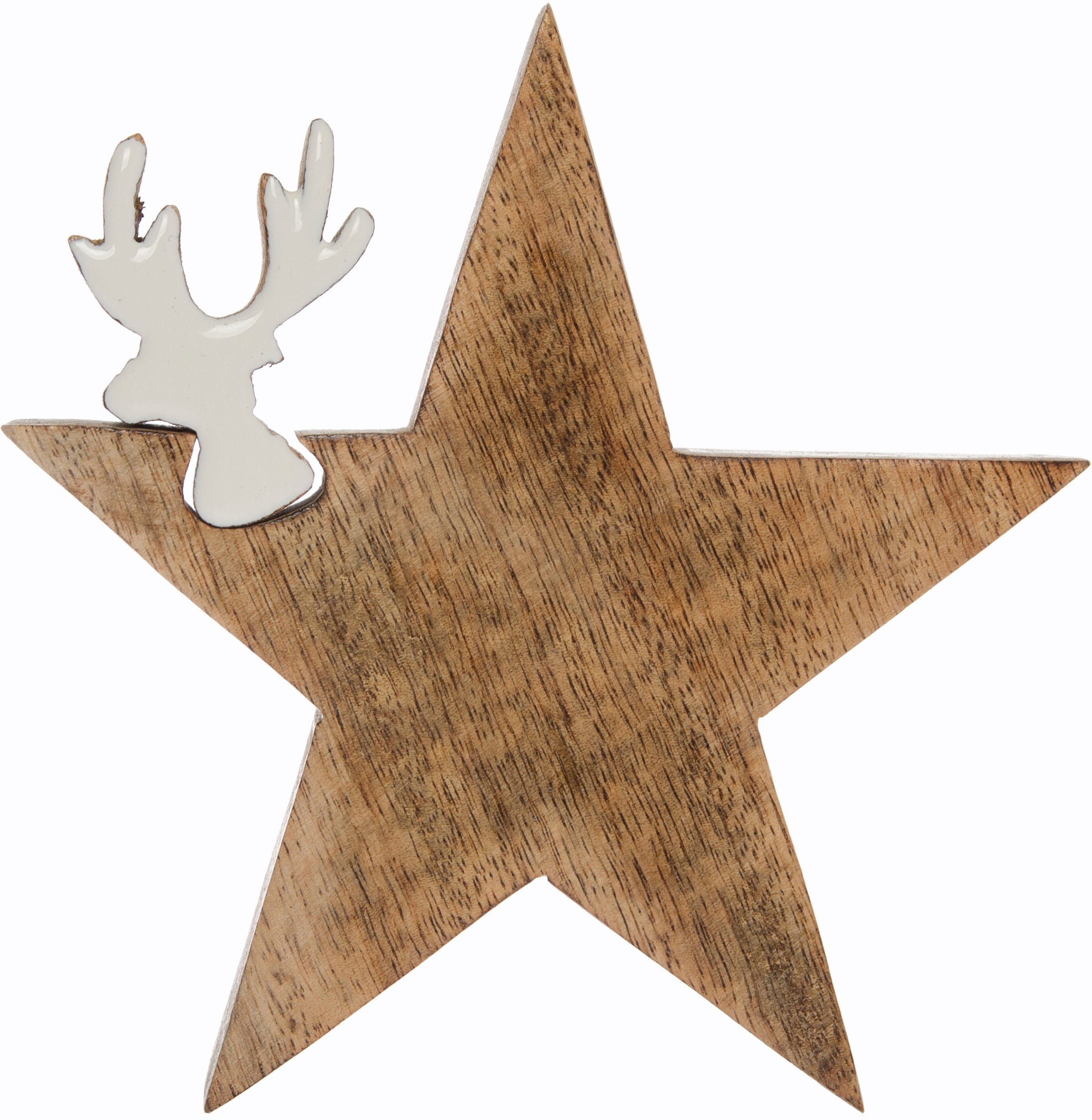 Myflair Möbel & Accessoires Dekostern »Star, Deko Puzzle Stern, mit kleinem Rentierkopf«, (2 St.), Weihnachtsdeko aus Holz, Weihnachtsstern, Höhe ca. 15 cm