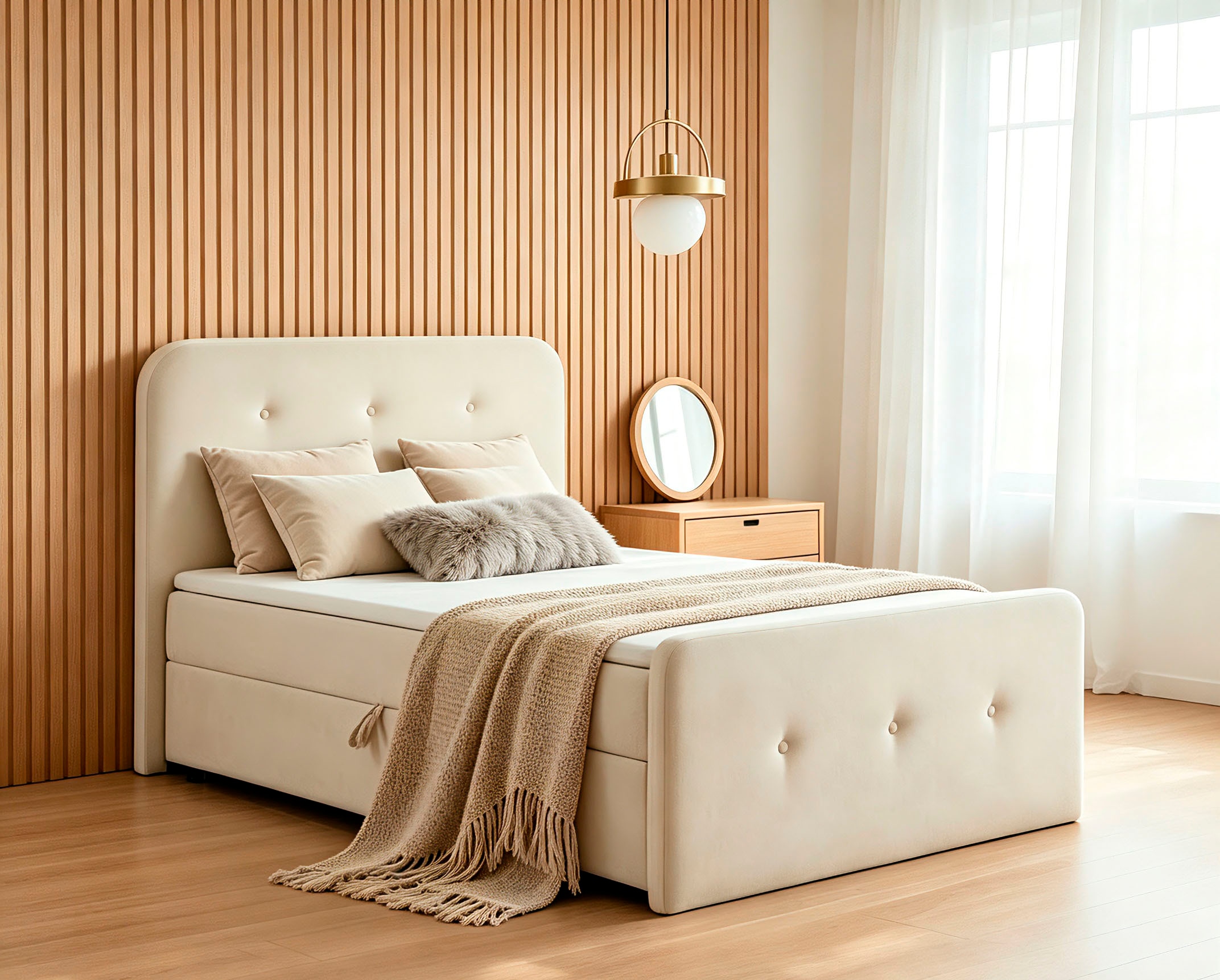 Home affaire Boxbett »Amrum, Polsterbett mit Bettkasten, inkl. Taschenfederkernmatratze H3« mit Kaltschaumtopper, Chenille-Bezug, 120x200 & 180x200 cm