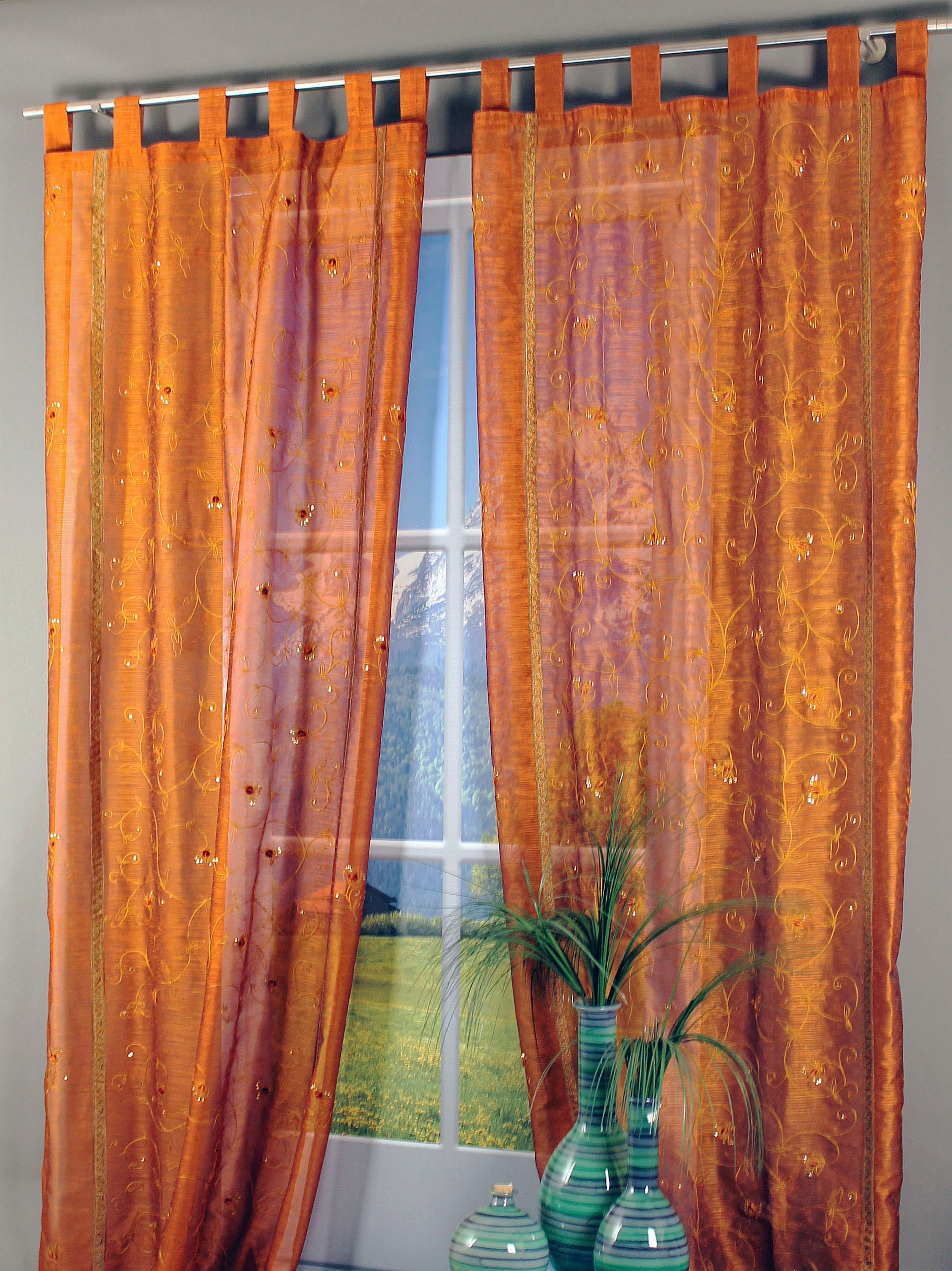 HOSSNER - ART OF HOME DECO Gardine »Zugersee«, (1 St.), Schlaufenschal m. Brokat-Bodüren