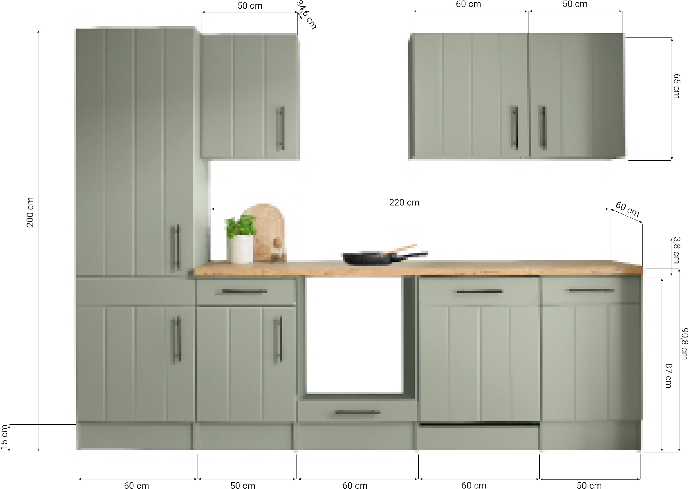 RESPEKTA Küche »Anton« Breite 280 cm, 90 cm Arbeitshöhe, wahlweise mit und ohne E-Geräte