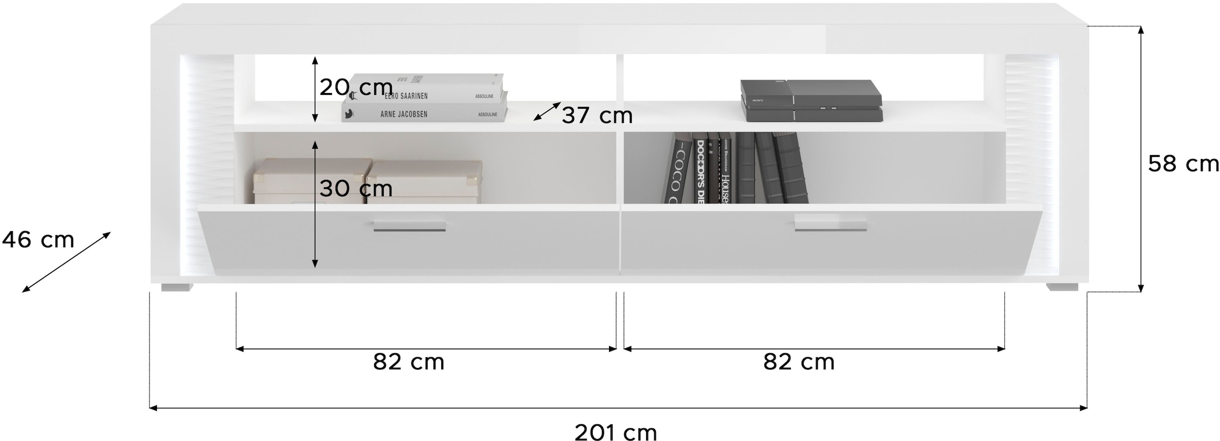 INOSIGN Wohnwand »Viborg, 4-teiliges Set, inkl. vertikaler Frontbeleuchtung, best. aus:«, (4 St.), 2x Vitrine, 1 Lowboard & 1x Wandboard, Wohnkombination, Wohn-Set
