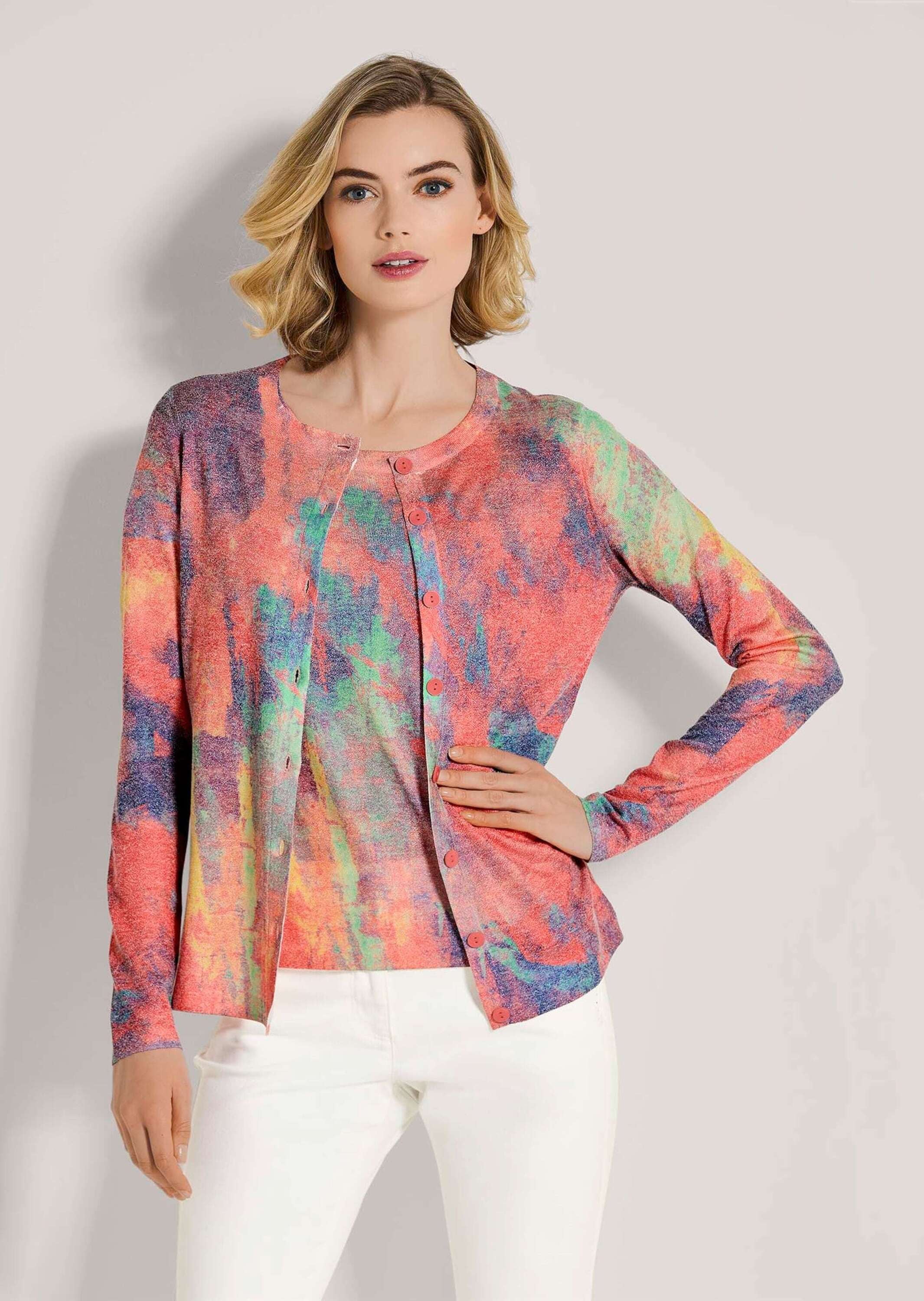 MADELEINE Strickjacke »Strickjacke Feinstrick-Jacke mit Unikat-Print«