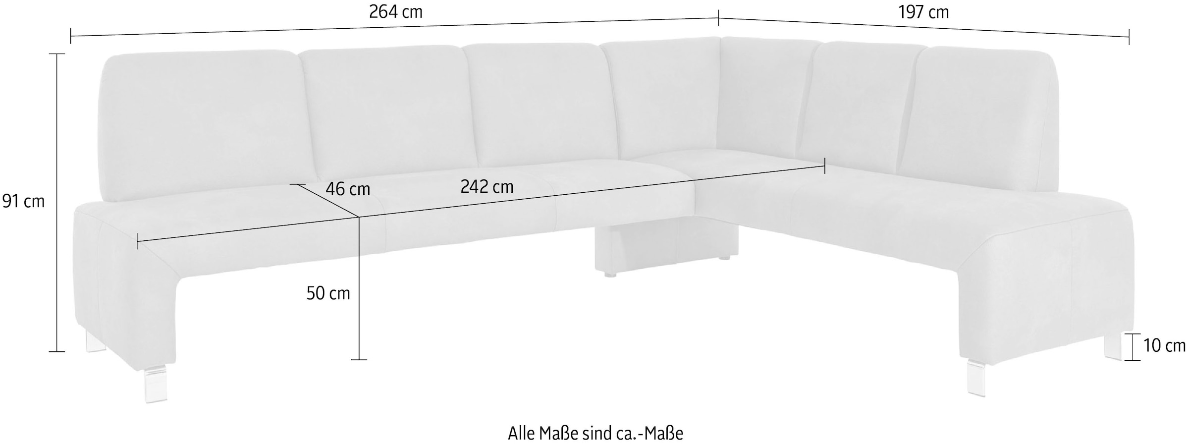 exxpo - sofa fashion Eckbank »Intenso, moderner Cordbezug, 264/197 cm (B/T)«, hohe Bodenfreiheit, frei im Raum stellbar, hoher Sitzkomfort