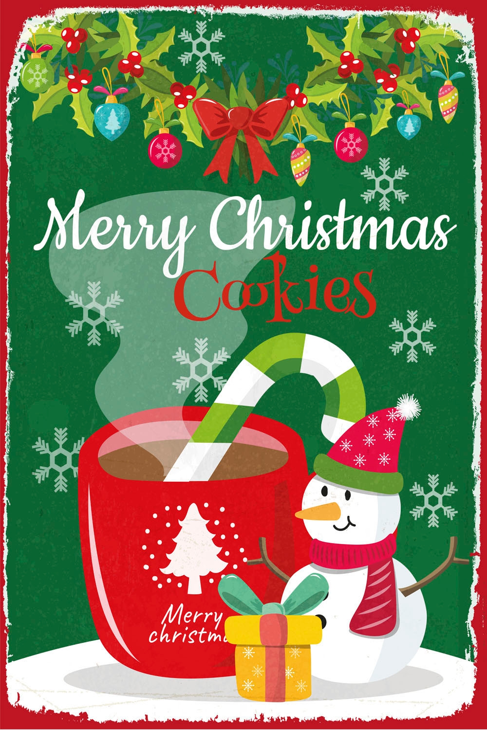 queence Metallbild »Merry Christmas Cookies«, Schriftzüge-Schriftzug-Weihnachten-Schneeflocken, (1 St.), Stahlschilder