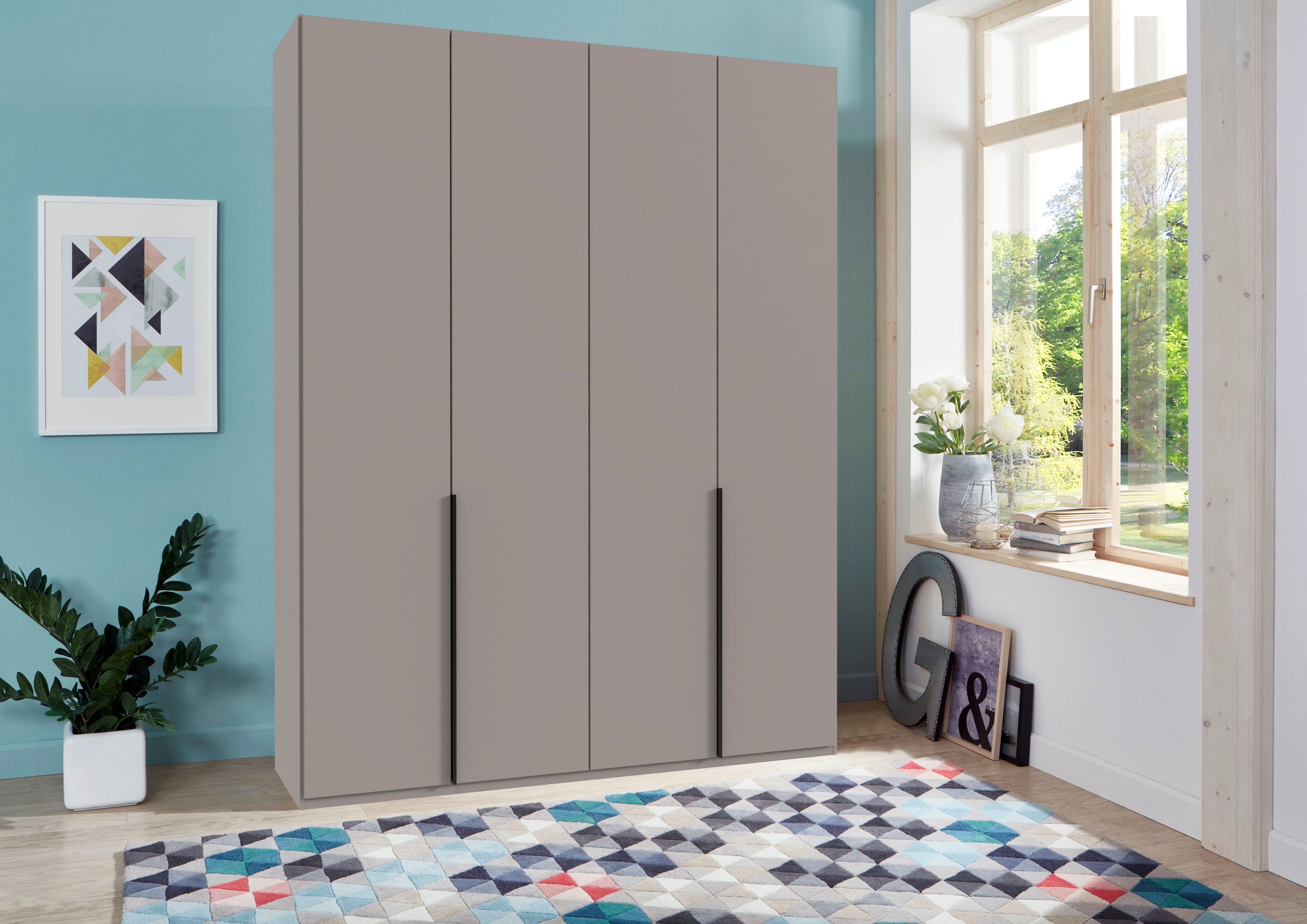 Wimex Kleiderschrank »Mugano, in 5 Breiten und 2 Höhen, Made in Germany«, (in Basic oder Premium Ausstattung mit 2 weiteren Einlegeböden), mit langen Griffstangen aus Metall, wahlweise mit oder ohne Spiegel