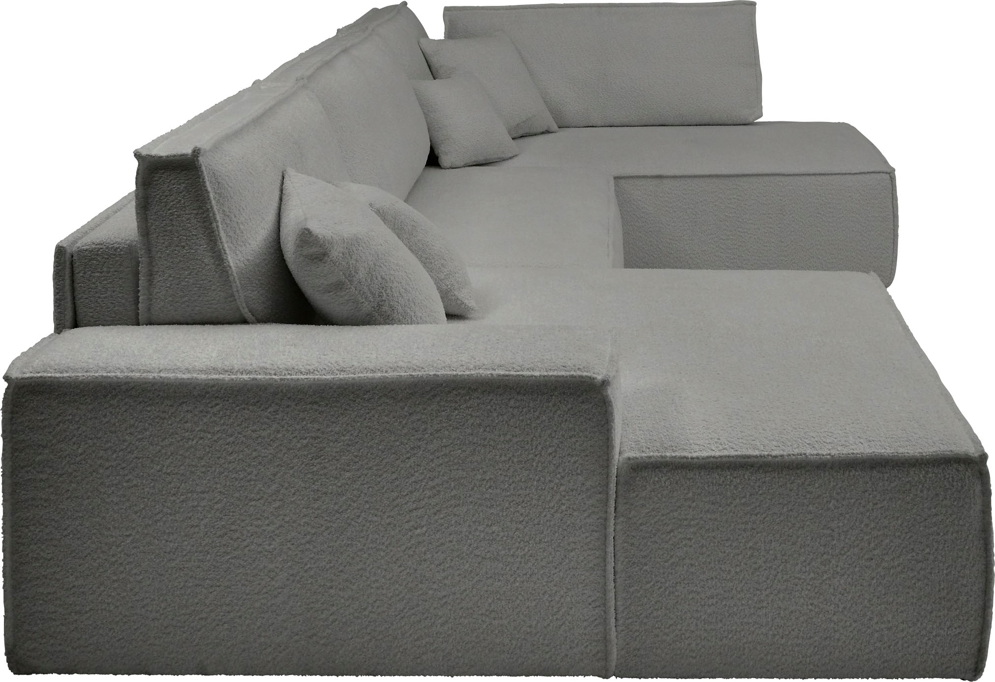 andas Wohnlandschaft »FINNLEY U-Form XXL 329 cm, Schlafsofa, Schlaffunktion m. Bettkasten«, (194/139 cm), Bouclé u. Struktur