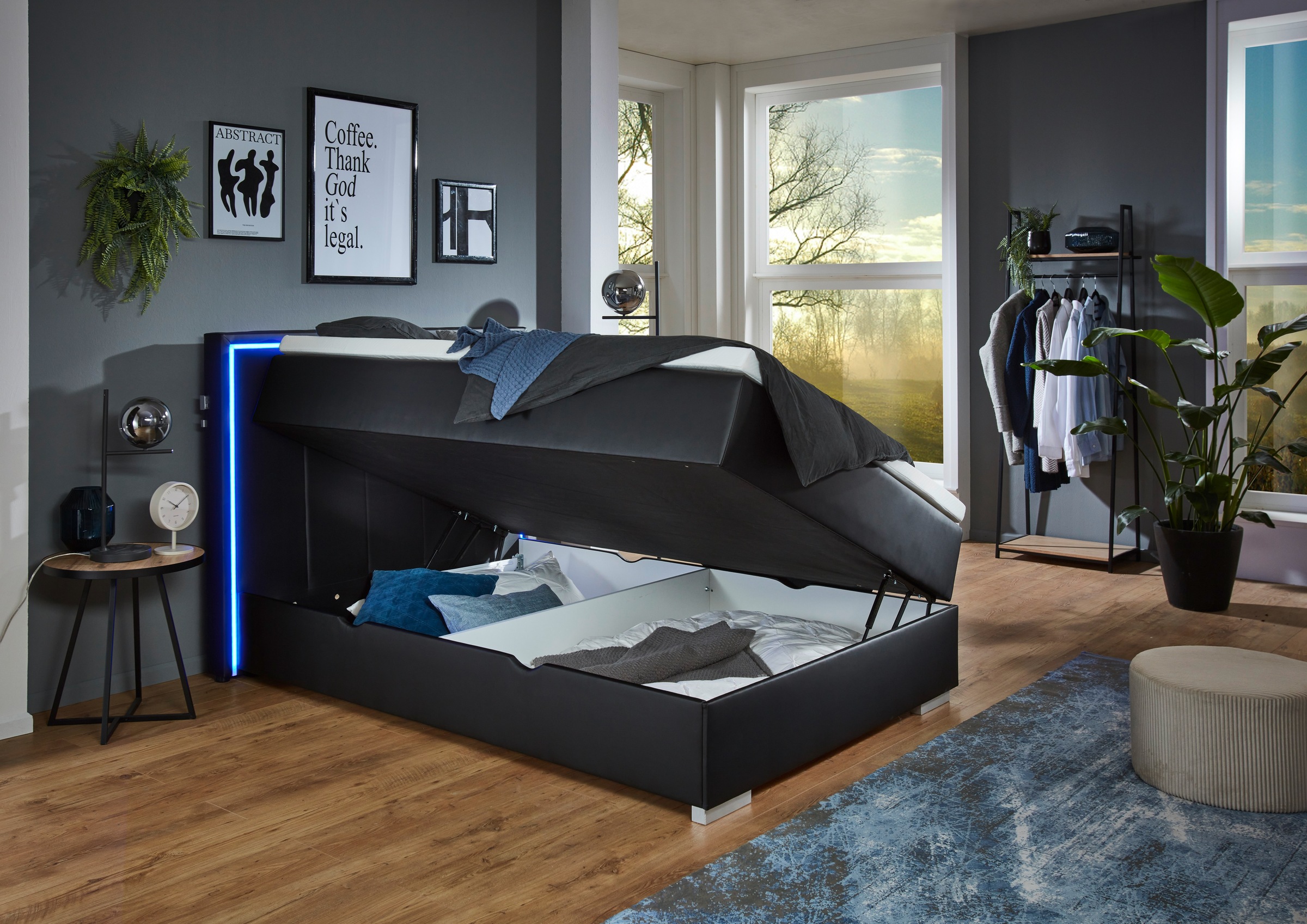 meise.möbel Boxbett »Colorado«, inkl. LED-Beleuchtung im Kopfteil, Bettkasten und Topper