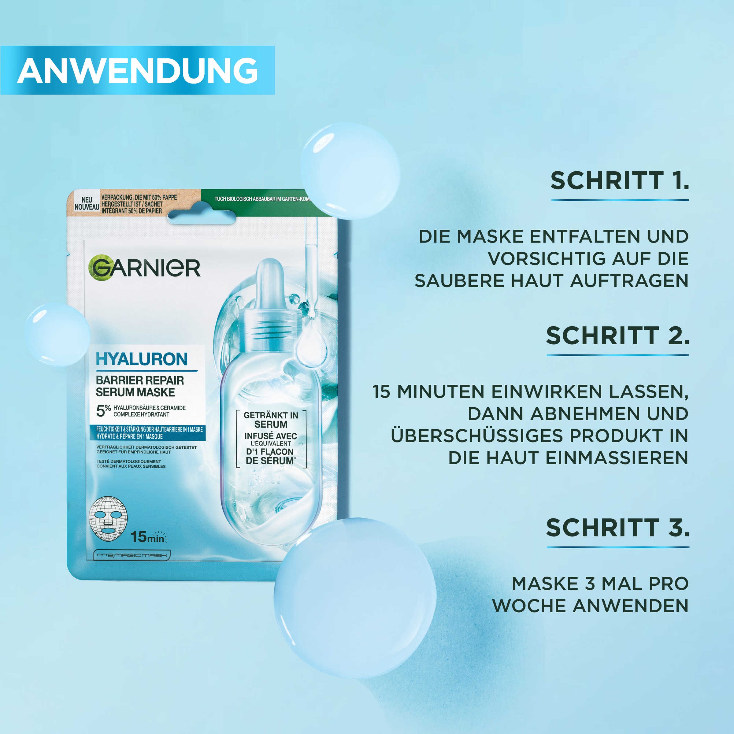 GARNIER Tuchmaske »HYALURON BARRIER REPAIR SERUM MASKE«
