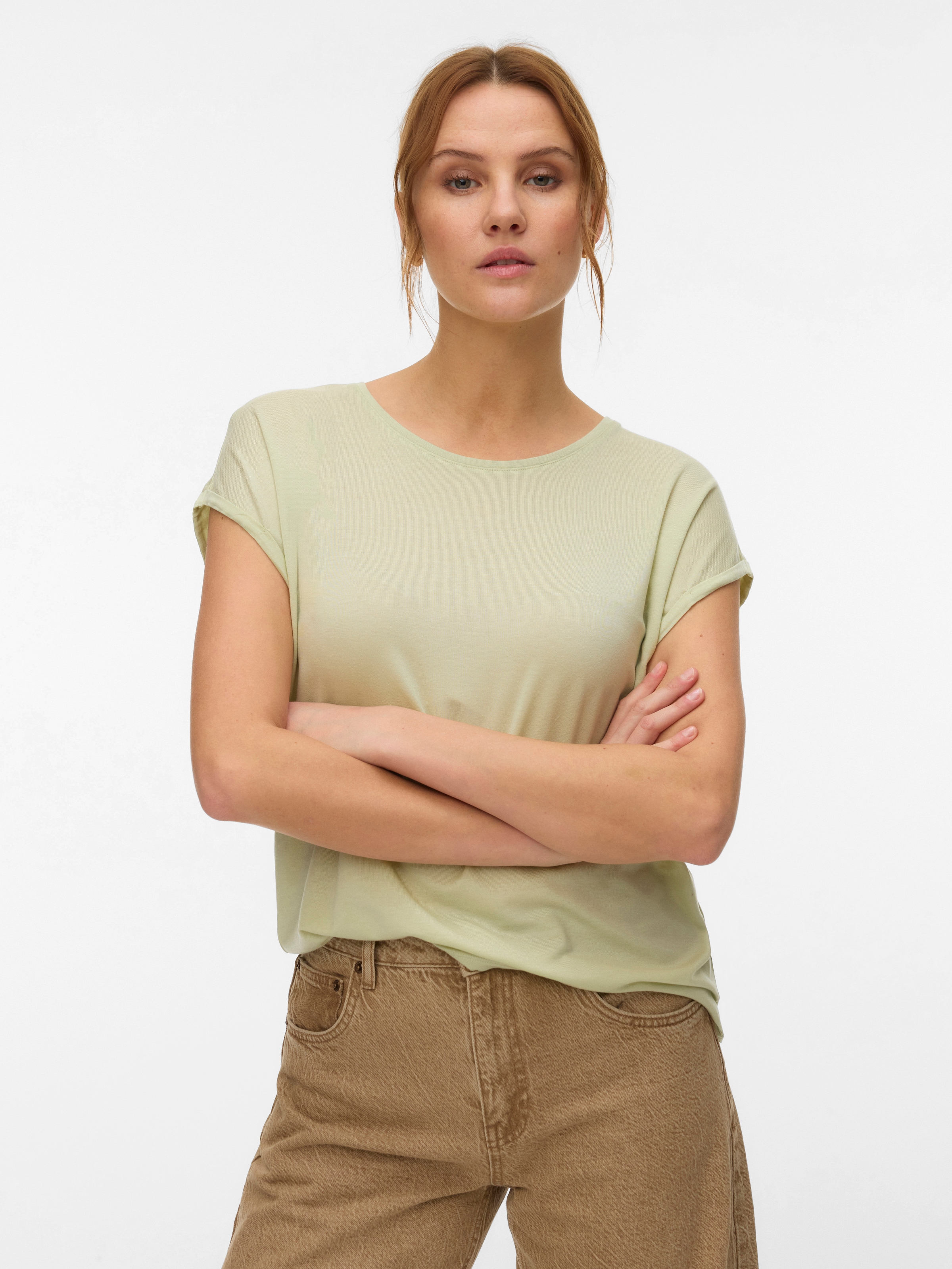 Vero Moda Kurzarmshirt »VMAVA PLAIN SS TOP JRS NOOS« Materialmix, regular fit