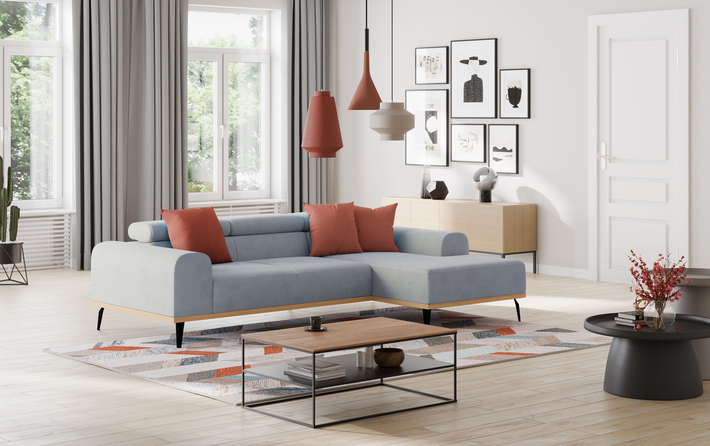 Places of Style Ecksofa »Carlo L-Form«, mit Kopfteilverstellung & Holz-Rahmenoptik, wahlweise Relaxfunktion