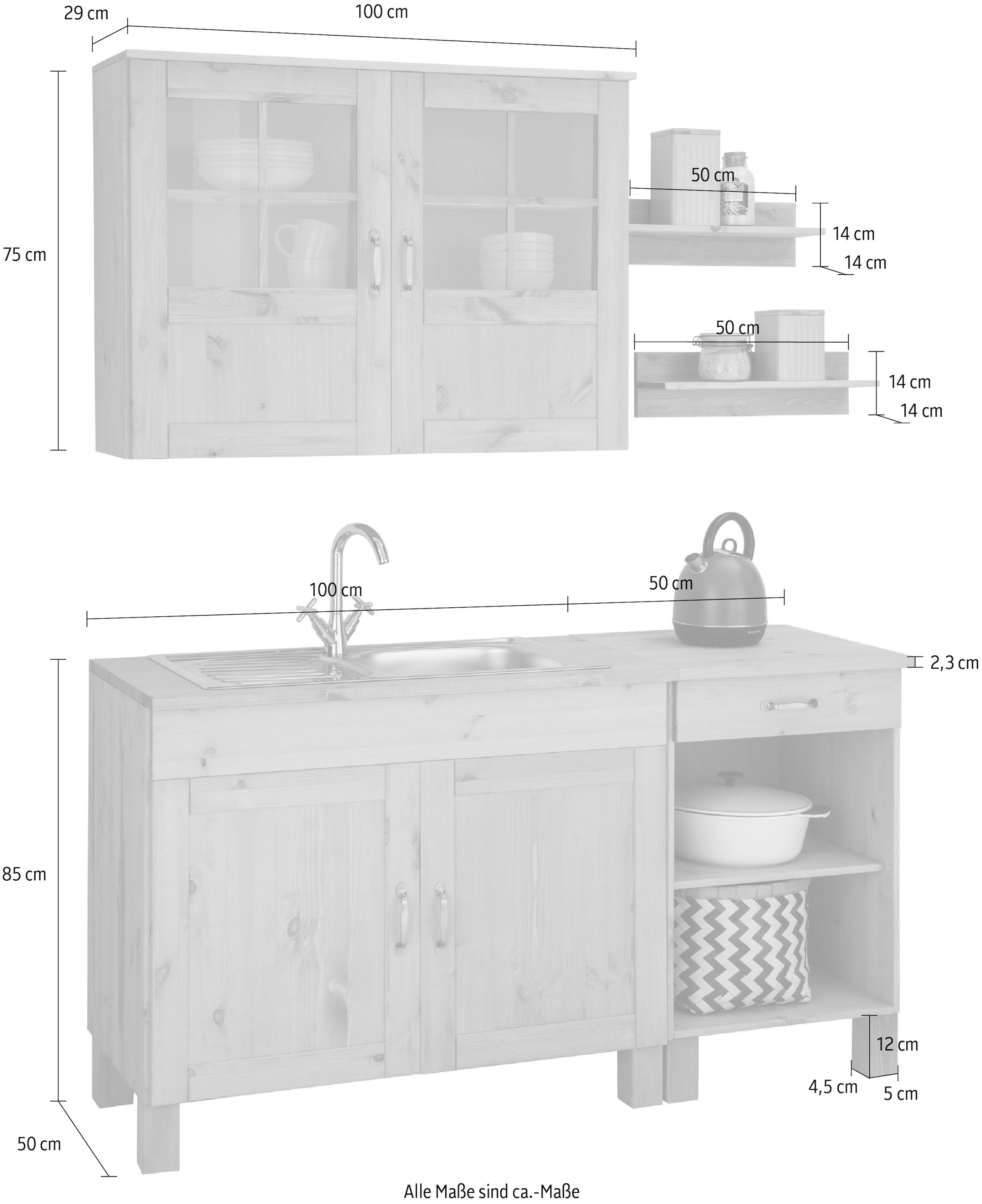 Home affaire Küchenzeile »Alby«, Breite 150 cm, in 2 Tiefen, ohne E-Geräte