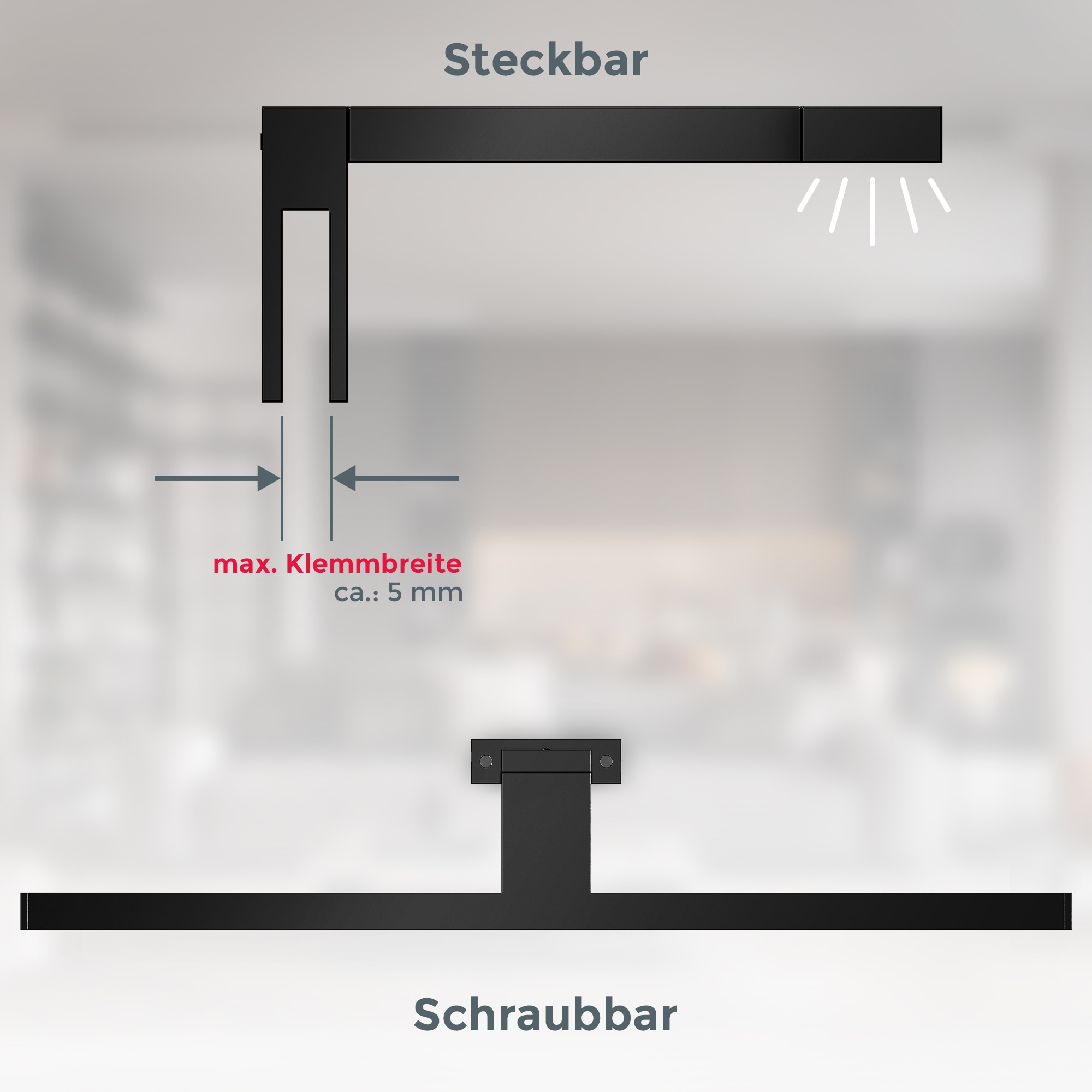 B.K.Licht Spiegelleuchte , Metall-Kunststoff, schwarz, Inkl. LED Platine, 8 Watt, 780 Lumen, 4.000 Kelvin, neutralweißes Licht, nicht dimmbar, inkl. Aufbau- und Spiegelklemme, IP44, 60cm lang