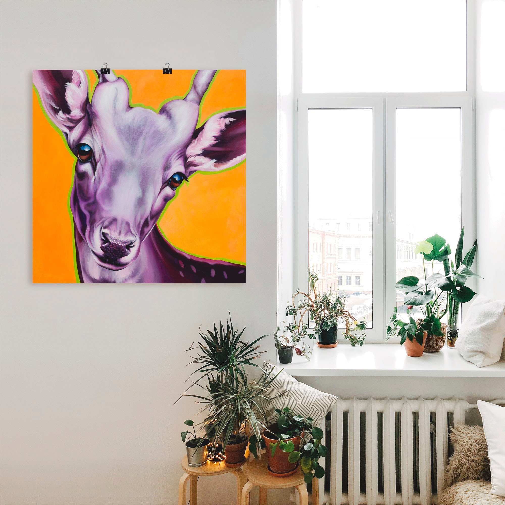 Artland Wandbild »Reh orange«, Wildtiere, (1 St.), als Leinwandbild, Wandaufkleber oder Poster in versch. Größen
