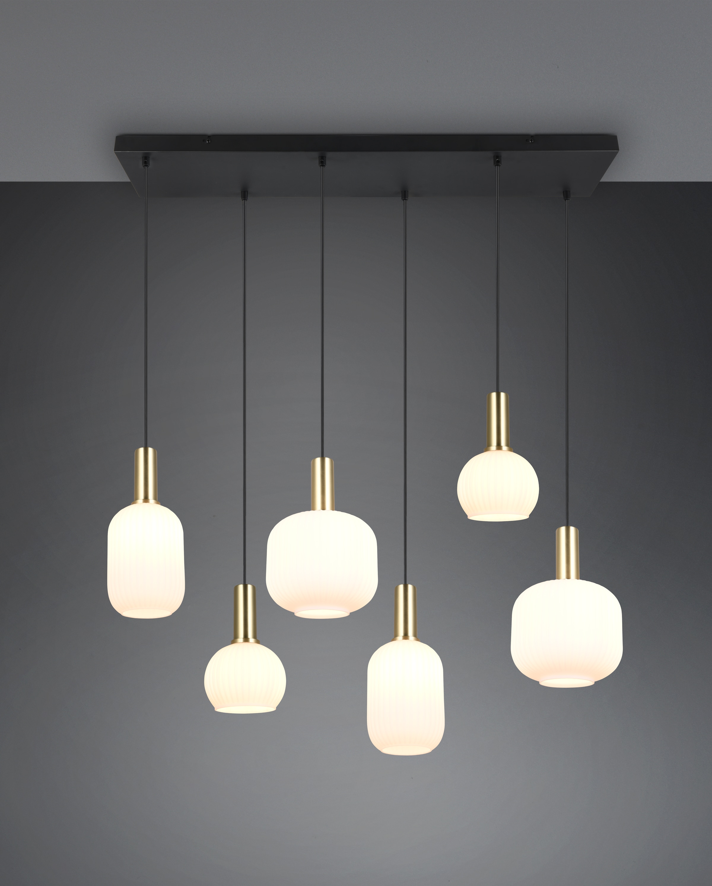 TRIO Leuchten Pendelleuchte »DIVA, E27 Hängelampe 6-flammig mit Glasschirm, exkl 6xE27 max 10W« E27 1 Stk. warmweiß - kaltweiß höhenverstellbar bis max 150cm Hängeleuchte 92x 35 cm Wohnzimmer Küche