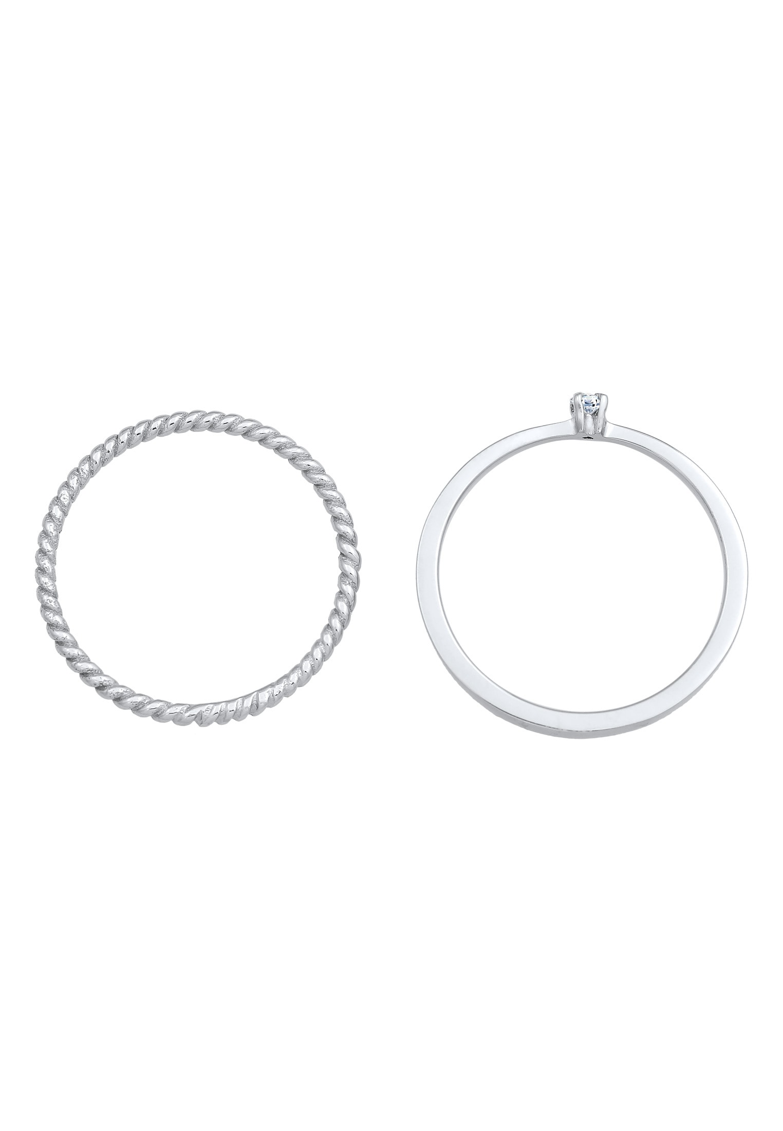 Elli DIAMONDS Ring-Set »Ring Diamant (0.03 ct.) Kordel 2er Ring Set 925 Silber«