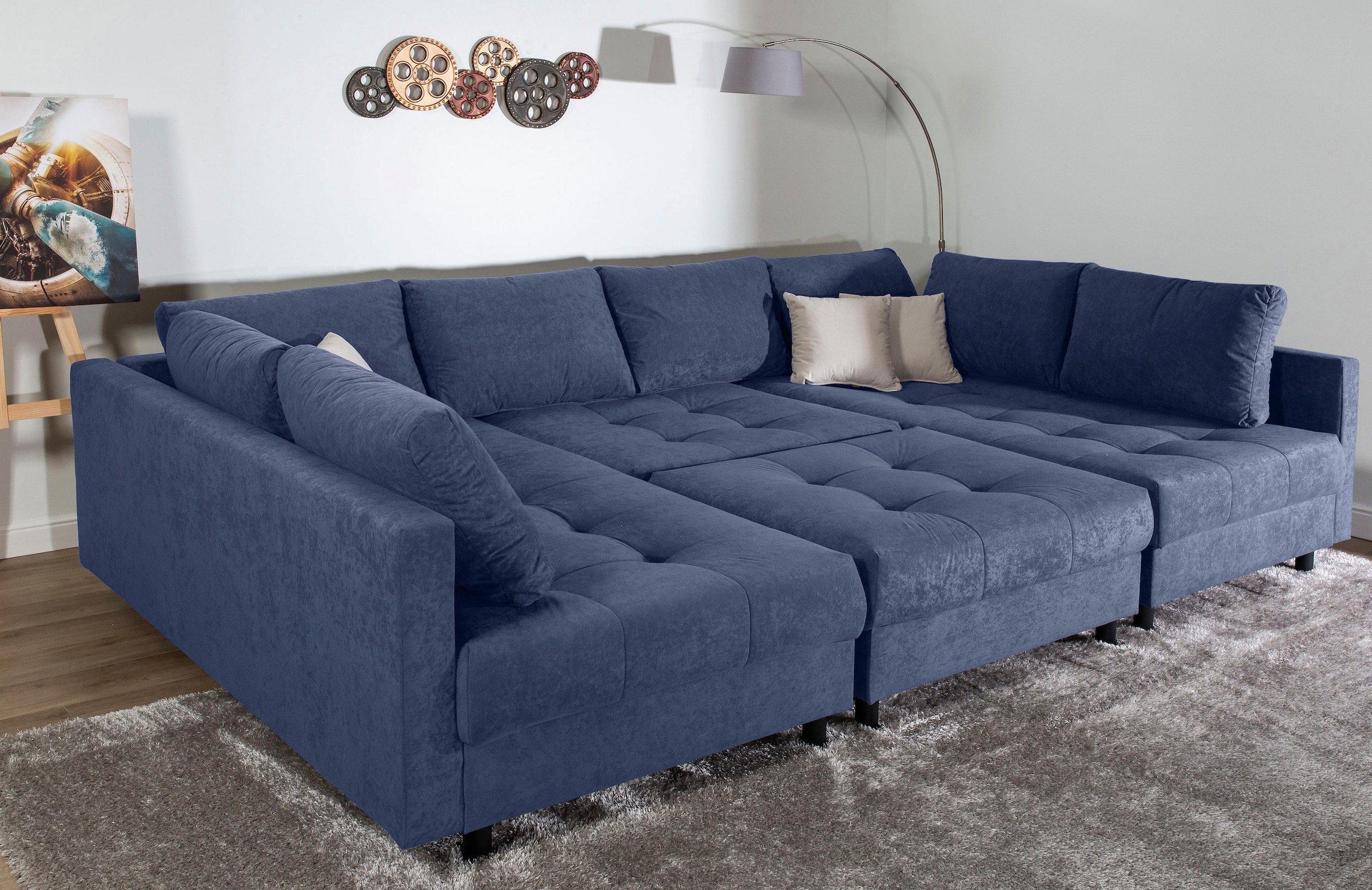 COLLECTION AB Wohnlandschaft »Toni U-Form, B: 298 cm« Set: Sofa & Hocker, 3 Zierkissen, Federkern