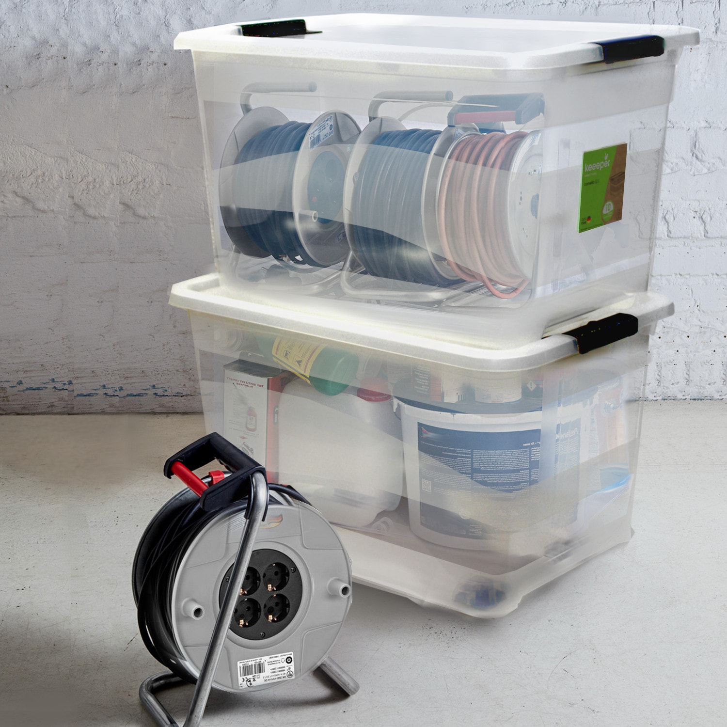 keeeper Aufbewahrungsbox »Cornelia, 3er Set, 52 L, 59,5 x 39,5 x 34 cm« durch Clips verschließbar, Griffe am Boden