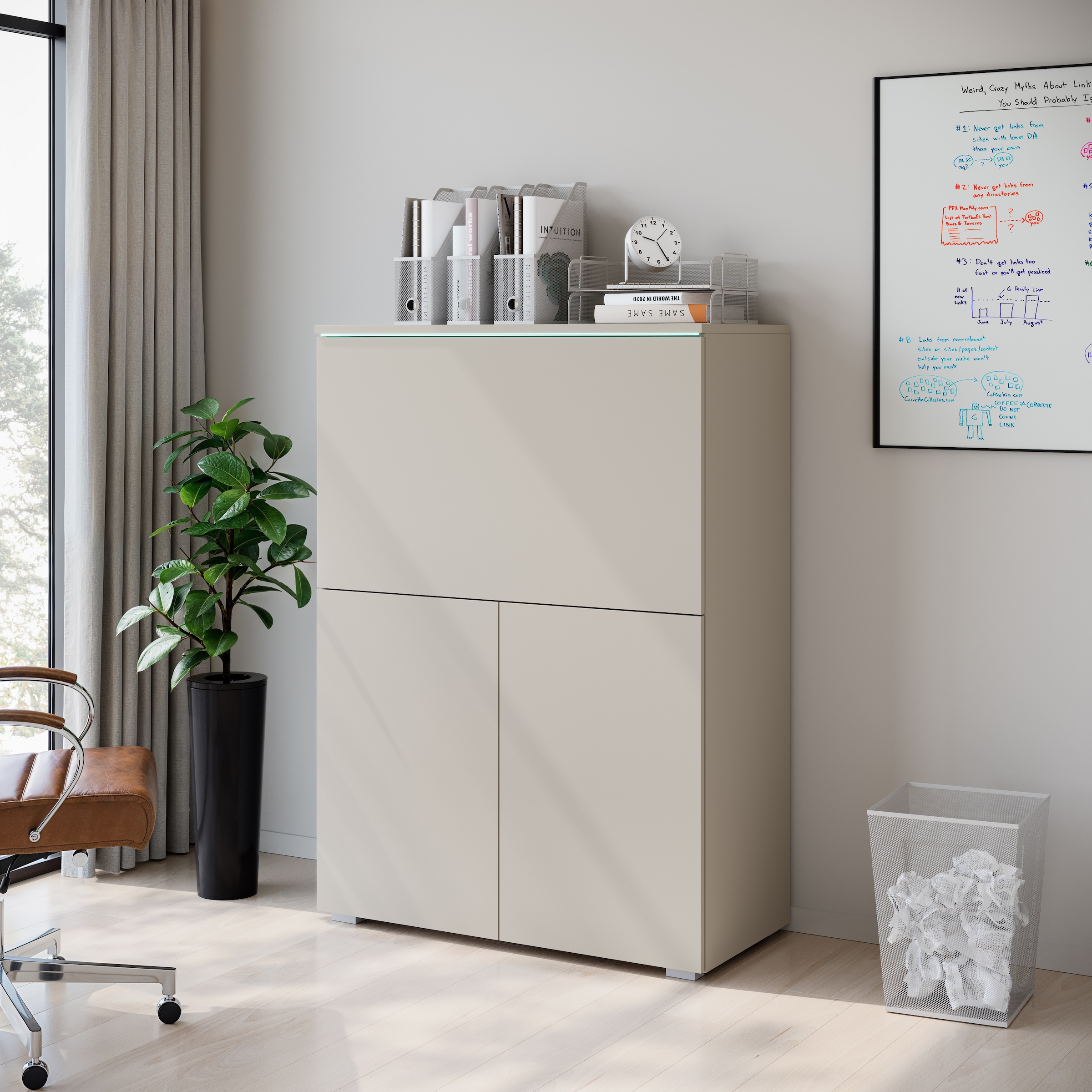INOSIGN PC-Schrank »Vera, Sekretär, Home-Office-Schreibtisch«, (1 St.), Multifunktional mit Stauraum, klappbare Tischfläche, LED, B 90 cm